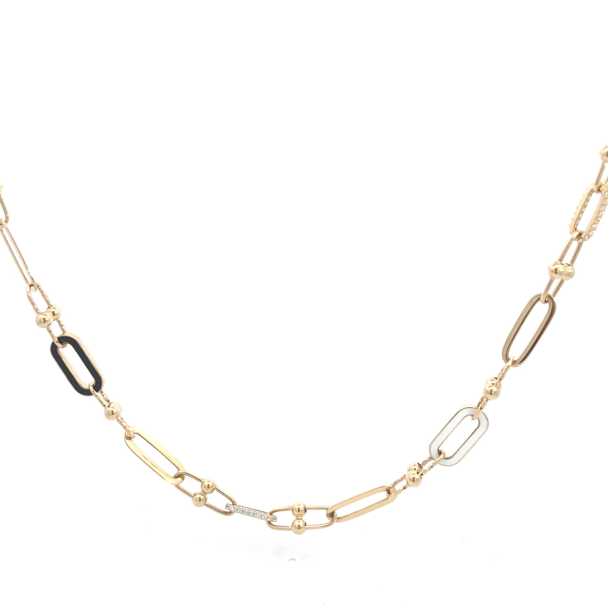 14K Gold Enamel Paper Clip with CZ Necklace