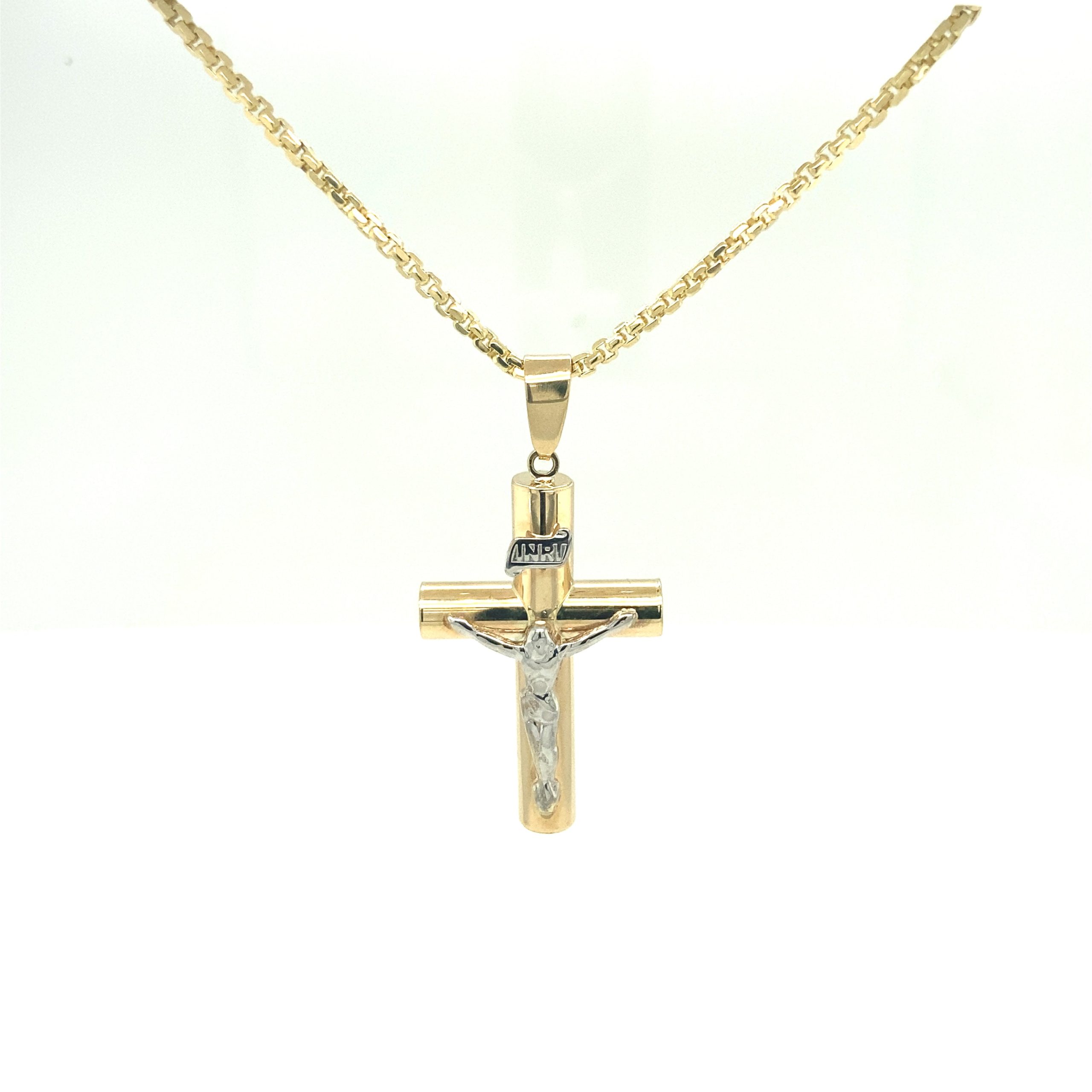 14K Gold Jesus INRI Two Tone Cross Pendant
