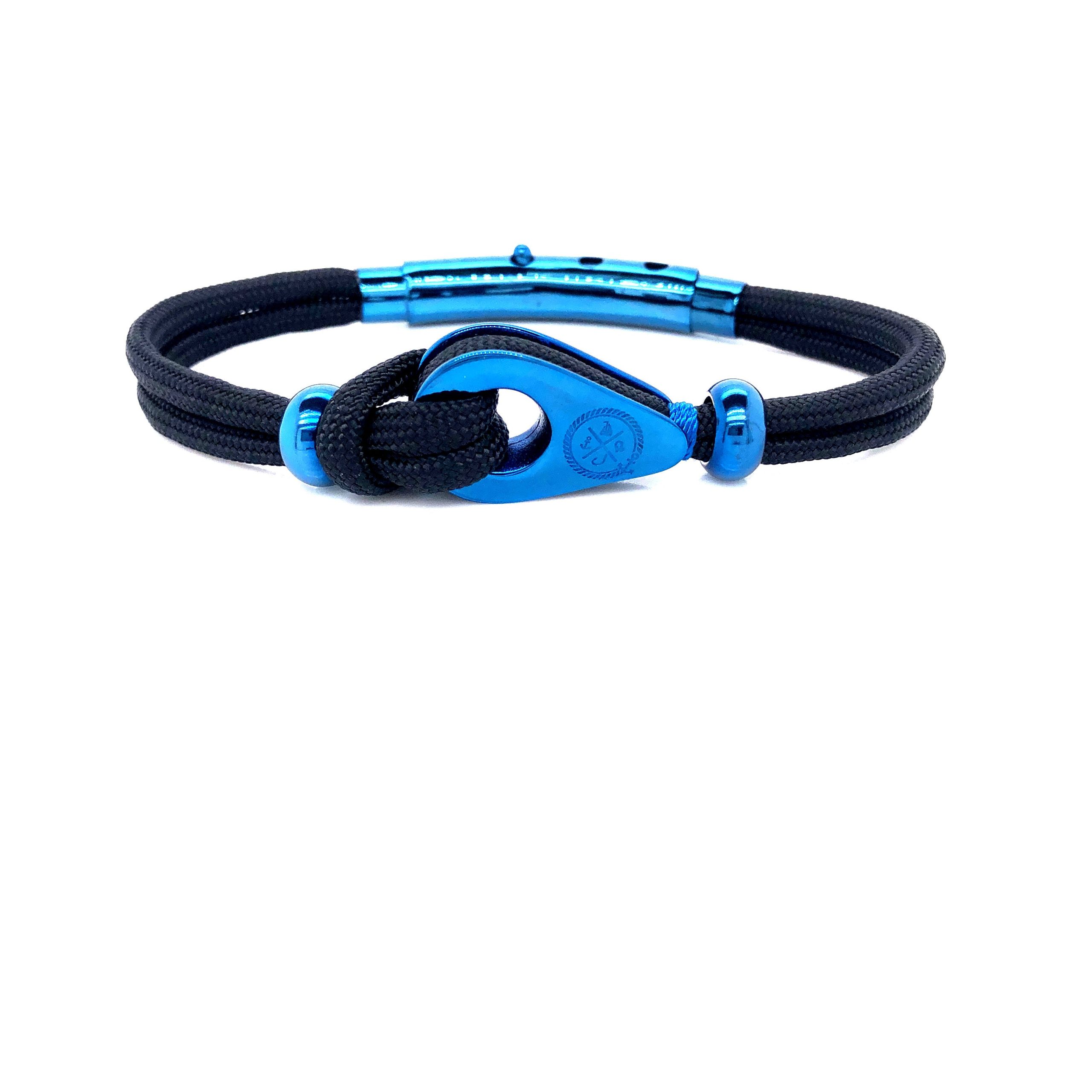 Black Double Cord with Blue Pulley and Beads Bracelet (Black/Blue)