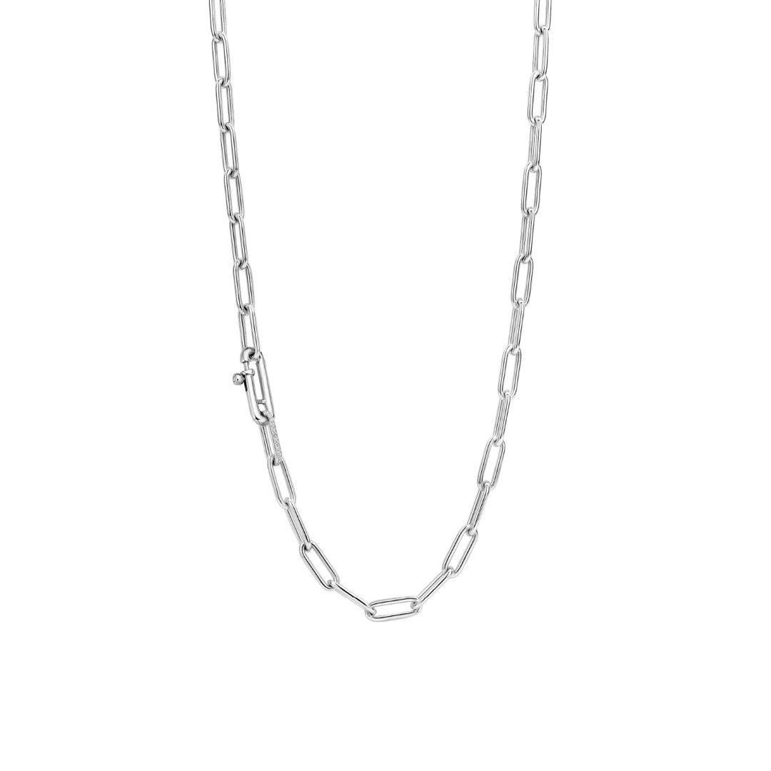 STERLING SILVER RHODIUM PLATED ZIRCONIA WHITE PAPERCLIP NECKLACE
