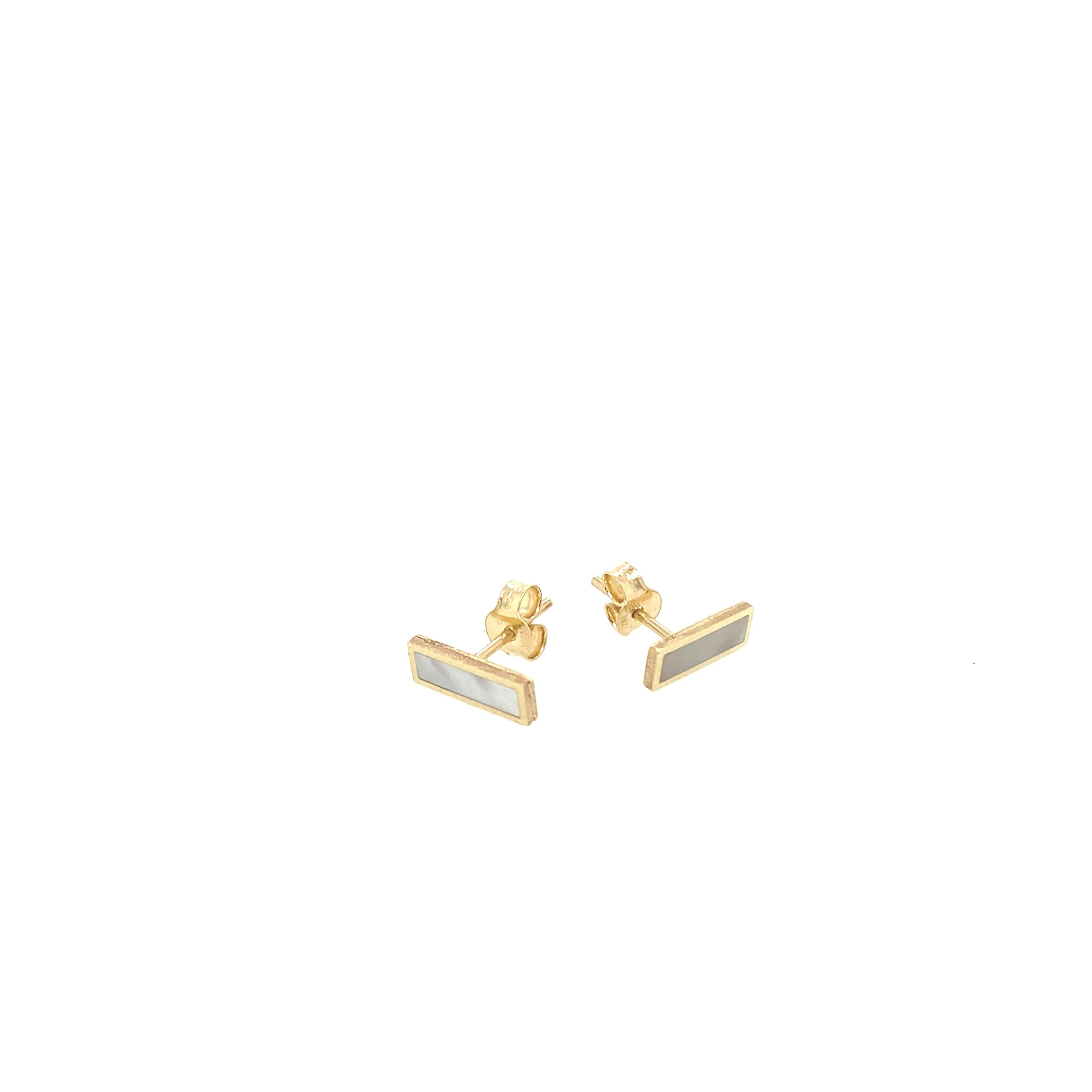 14k Gold Rectangle Mother Pearl Stud