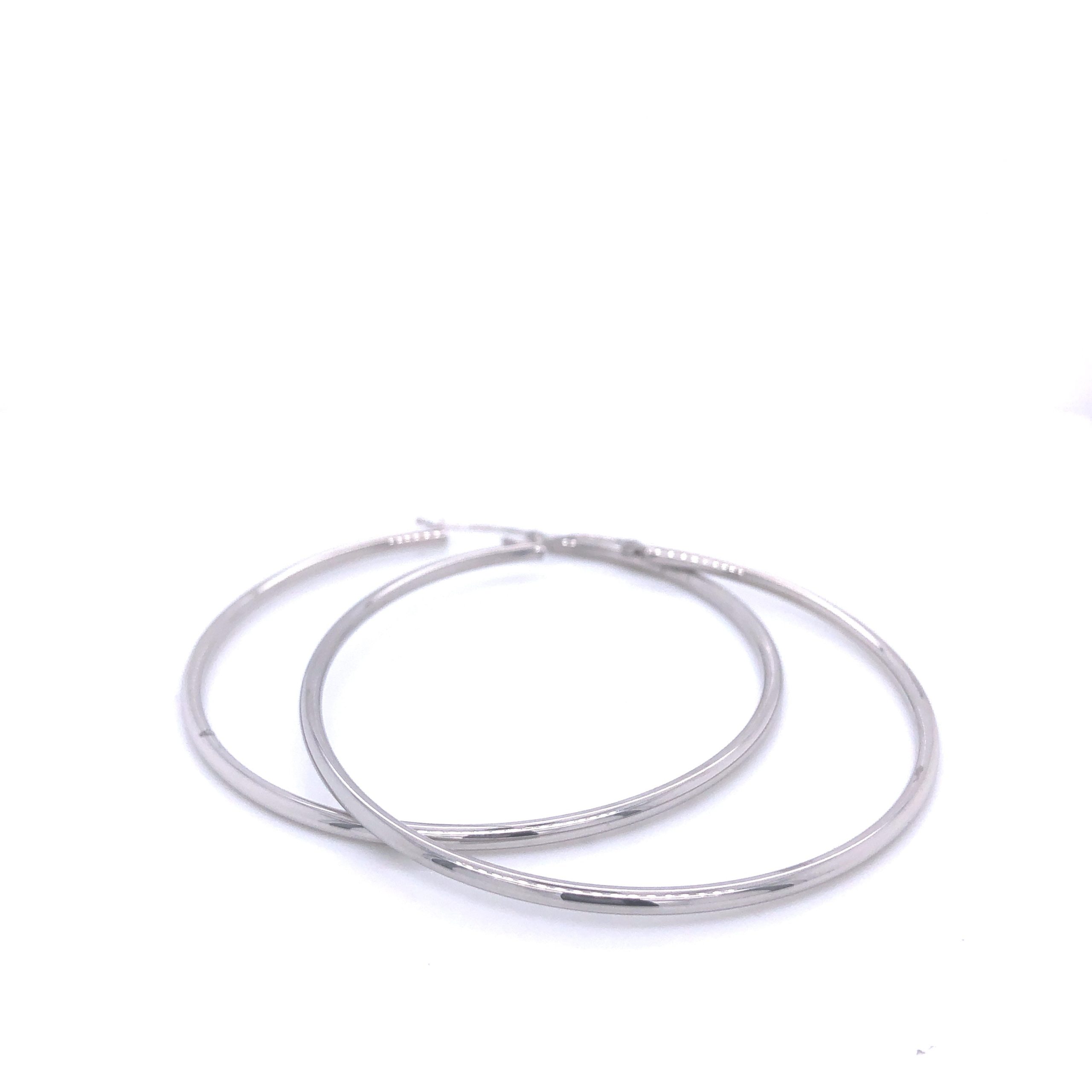 14K Thin White Gold Hoops