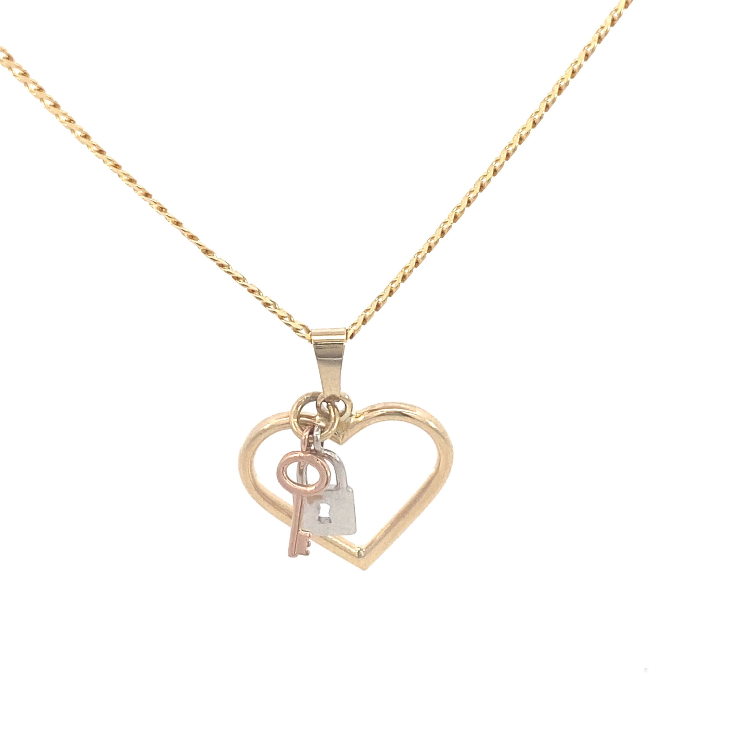 14k Gold Love, Key, Lock Pendant