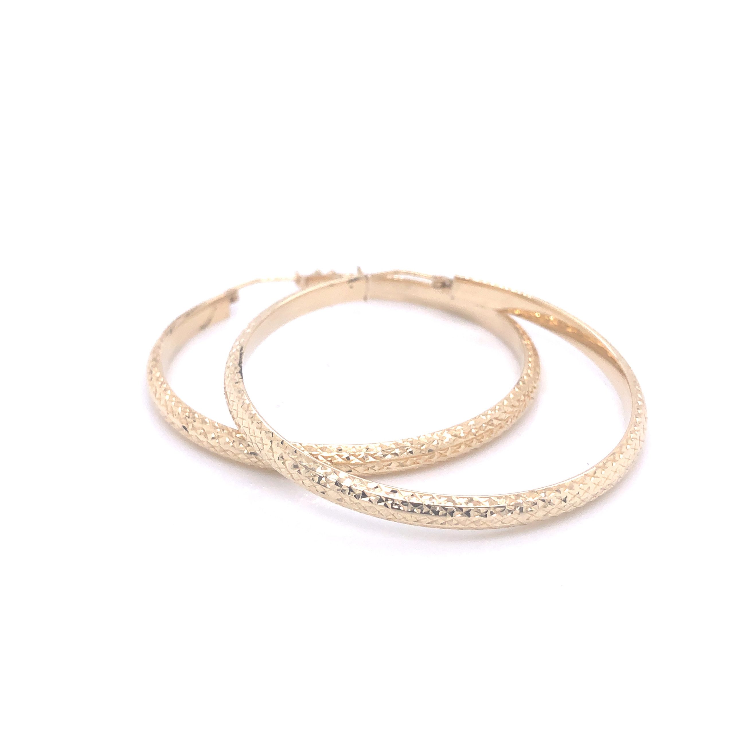 14K Diamond Cut Gold Thick Hoops