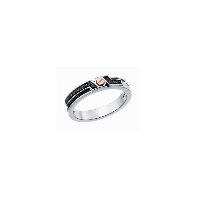 Black Stones and Rose-Gold Screw Silver Ring