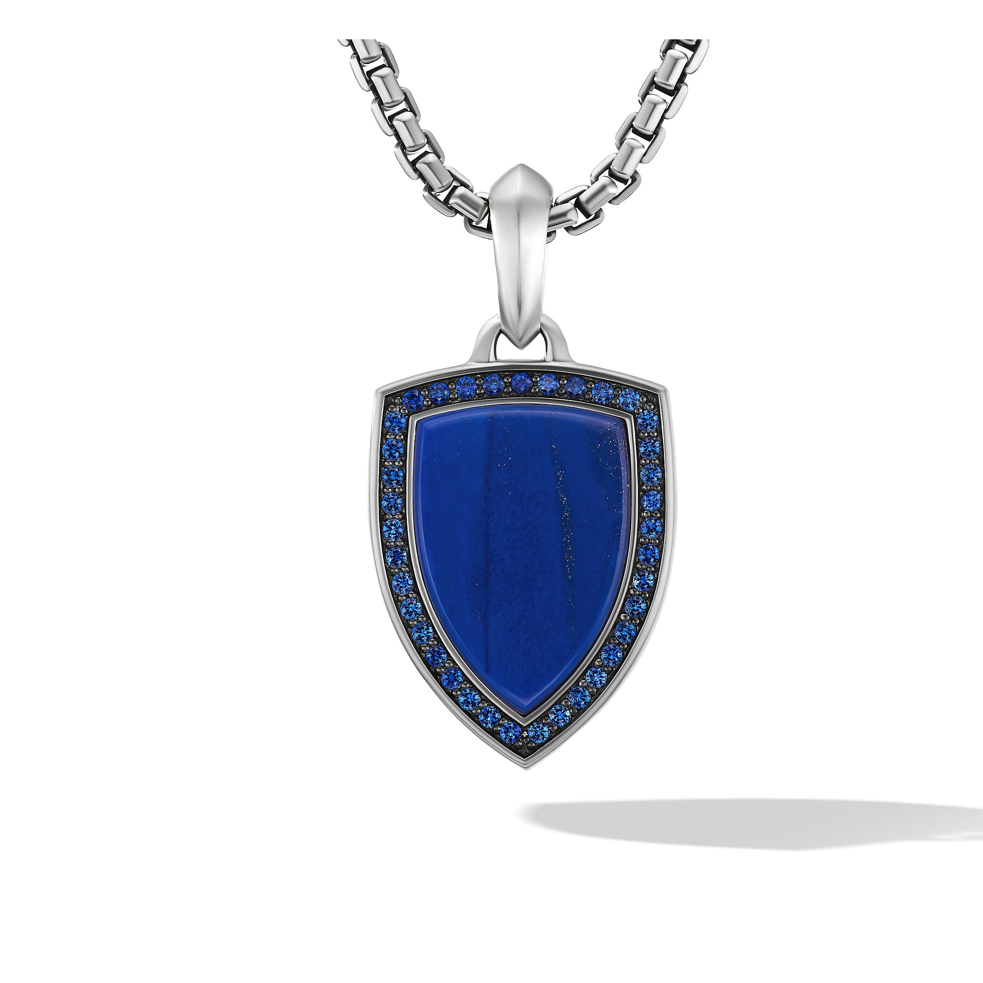 Shield Amulet in Sterling Silver with Lapis and Sapphires, 27mm