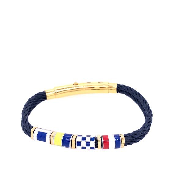 Blue-Gray Double Rope with Nautical Flag Charms Bracelet (Blue/Gold)