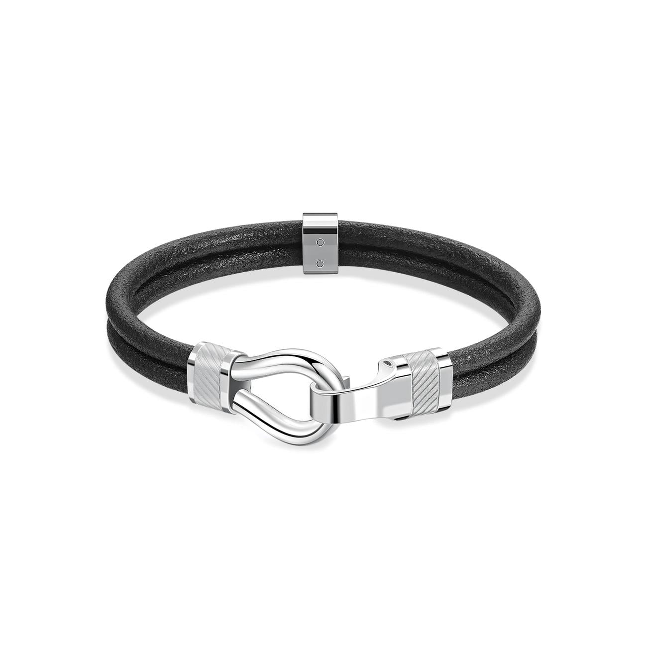 Clint Leather Bracelet (Black/Silver)