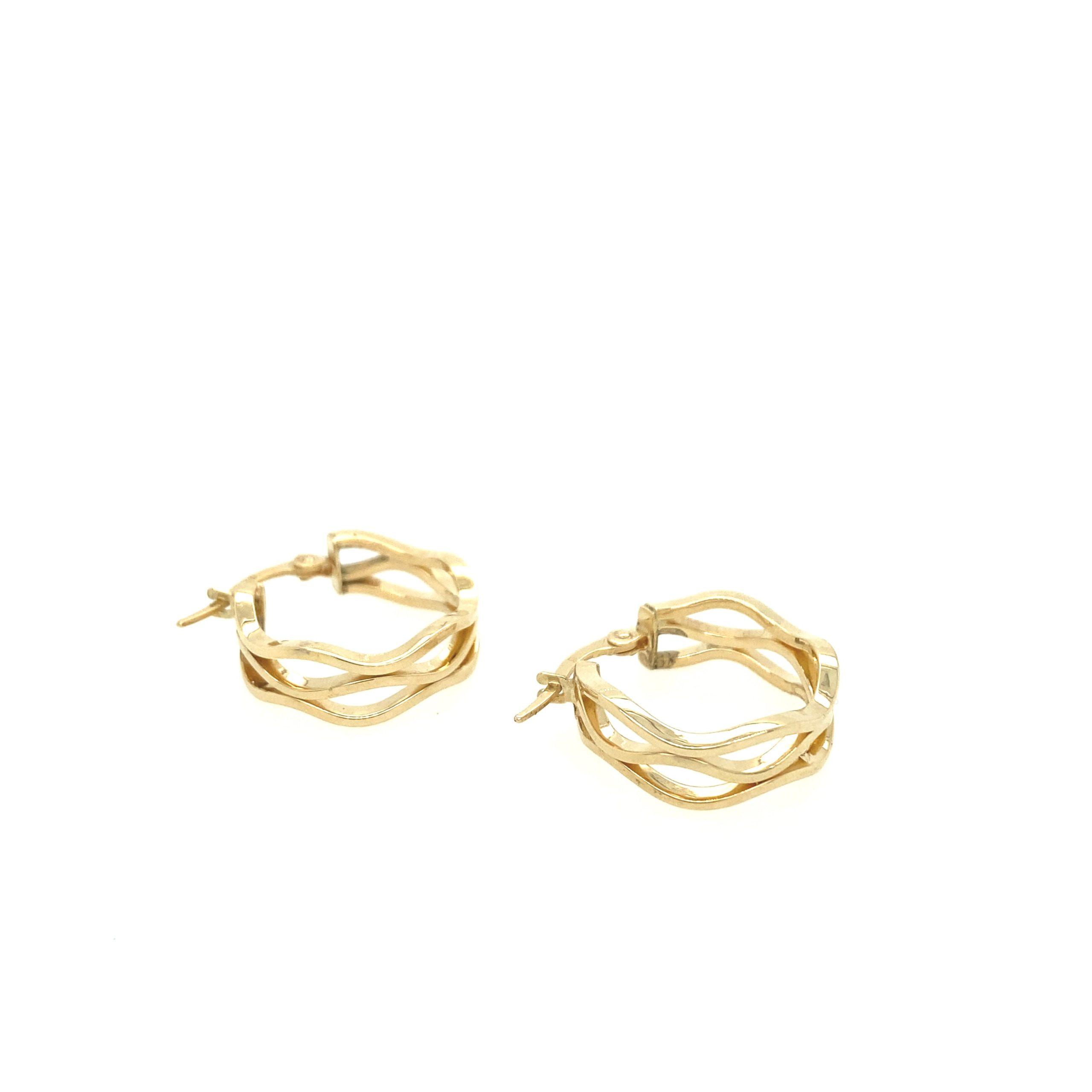 14K Gold Waves Hoops Earrings