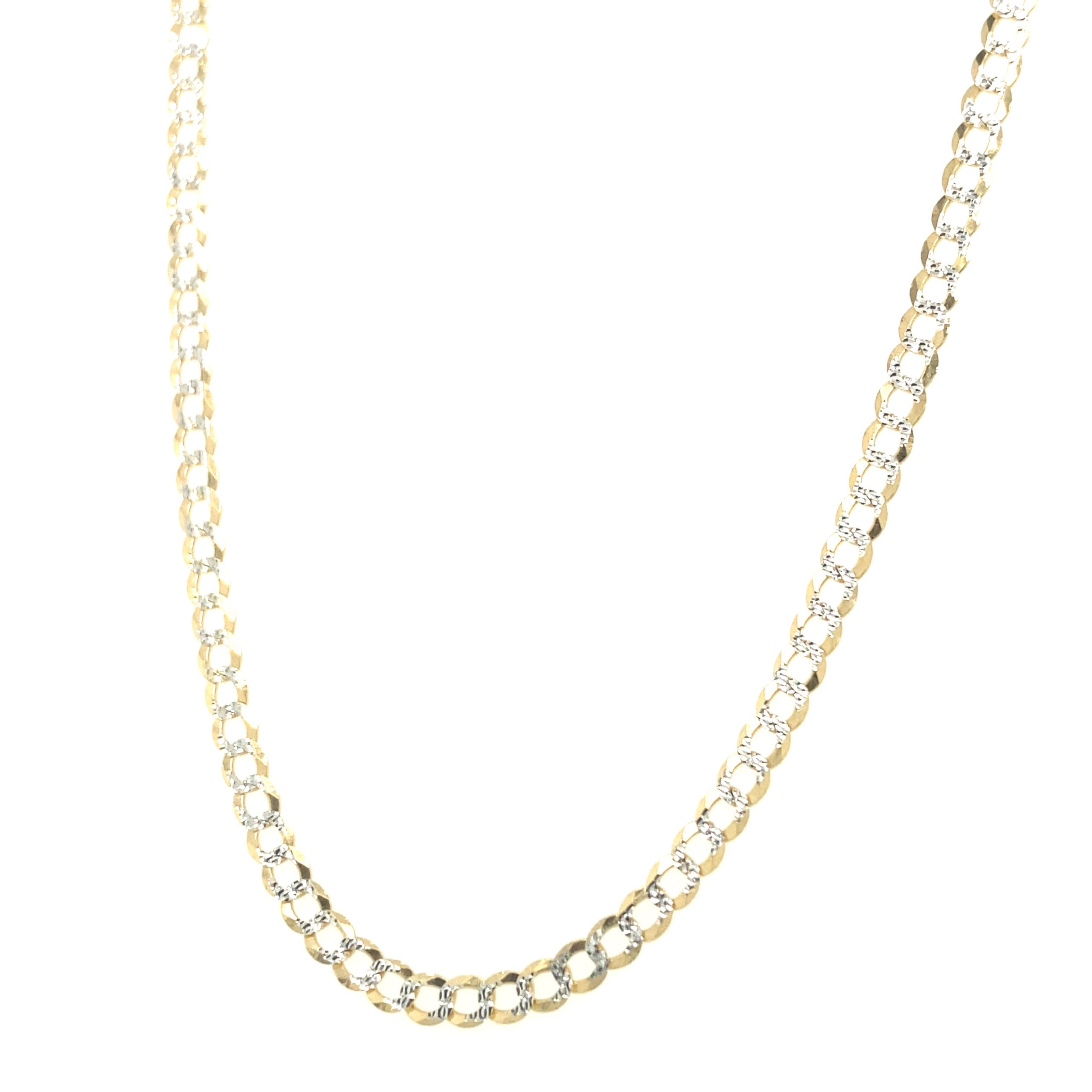 14K Gold Flat Cuban Chain with Cut Diamond- 3MM
