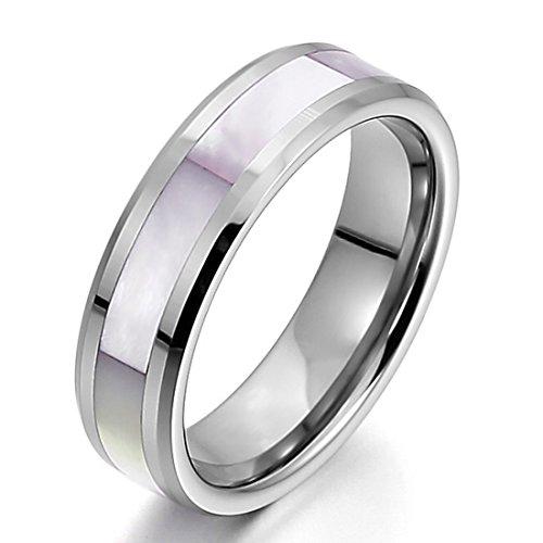 Men,Women's Tungsten Mother of Pearl Abalone Shell Ring Band Silver Tone