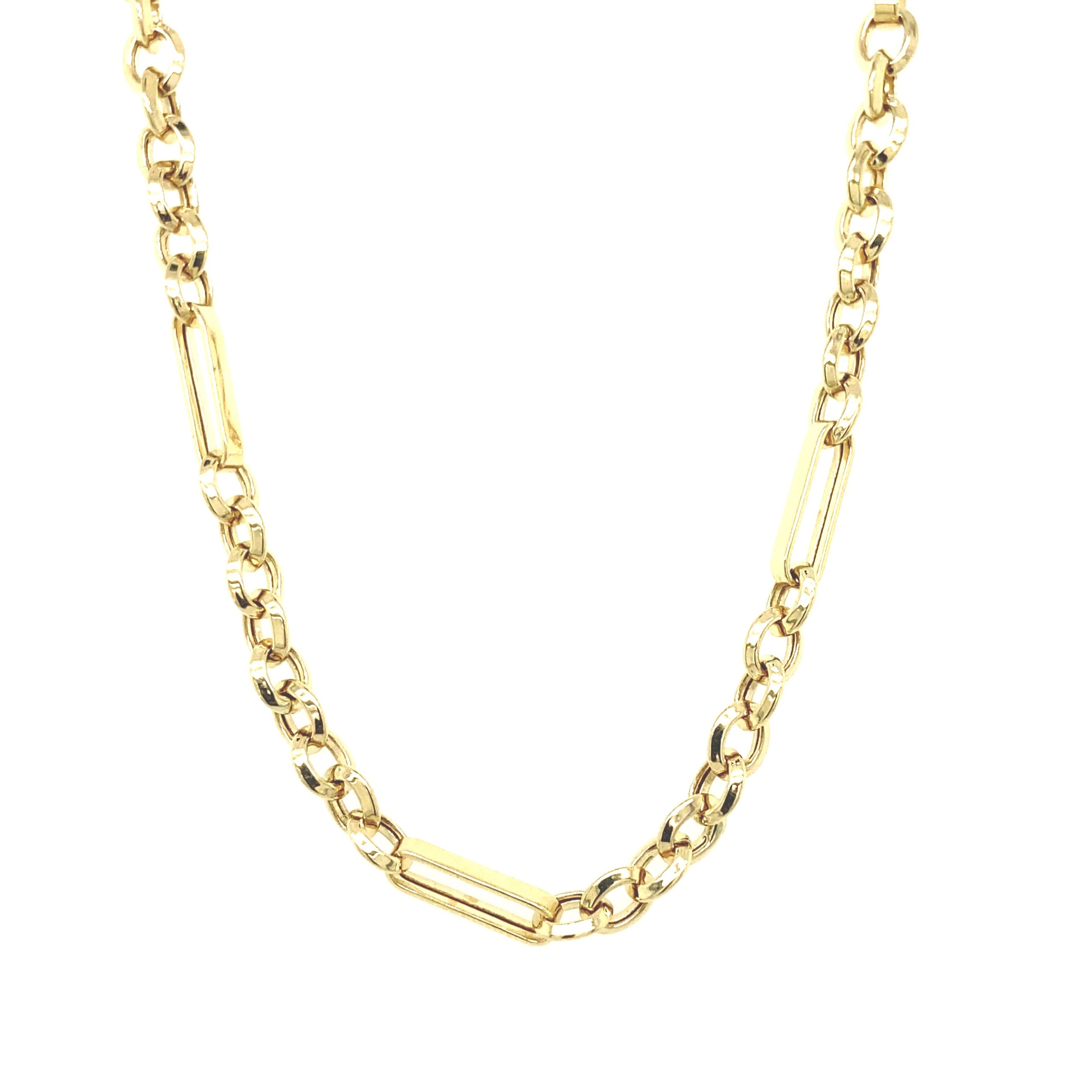 14K Gold Rolo and Long Link Necklace- 3MM