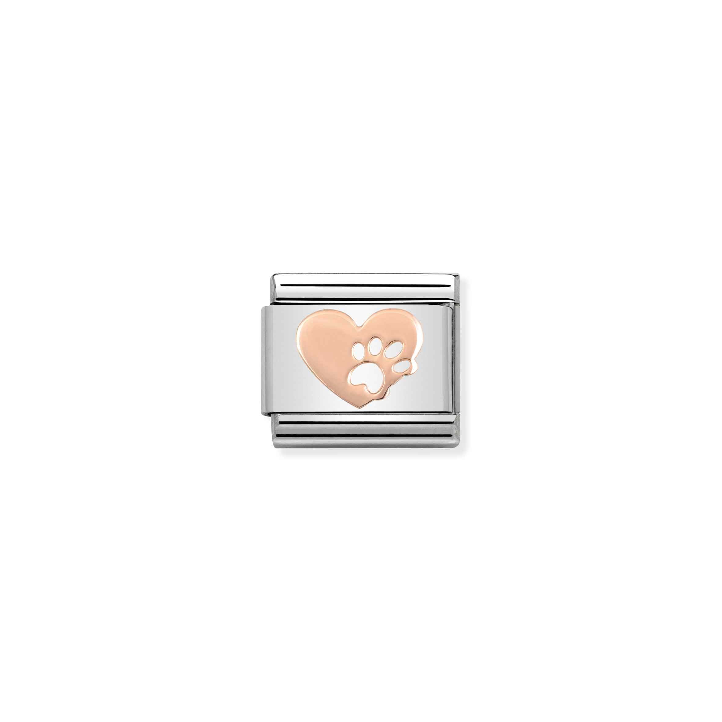 Charm, Composable Link, Rose Gold Heart with Paw