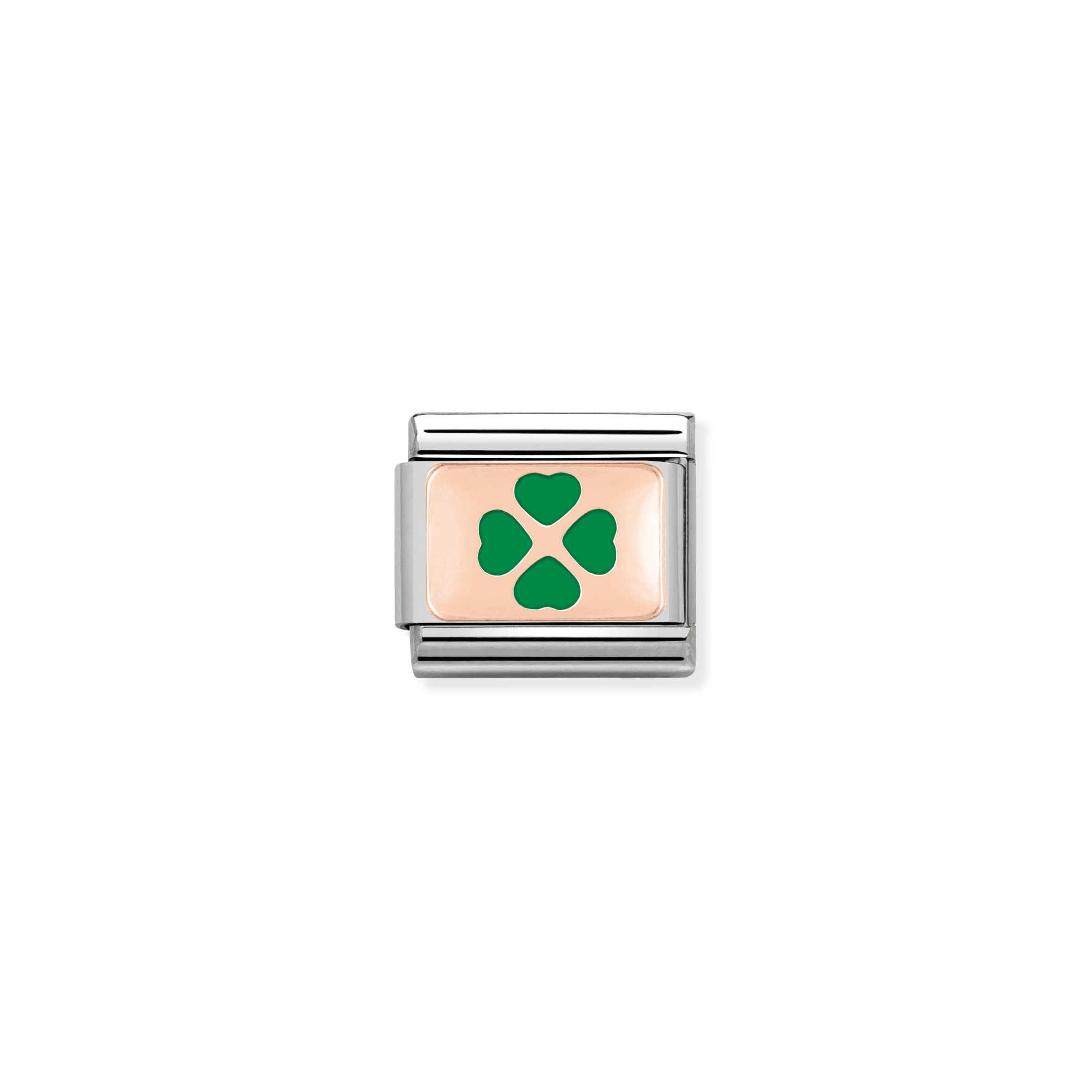 Charm, Composable Link, Rose Gold green Clover