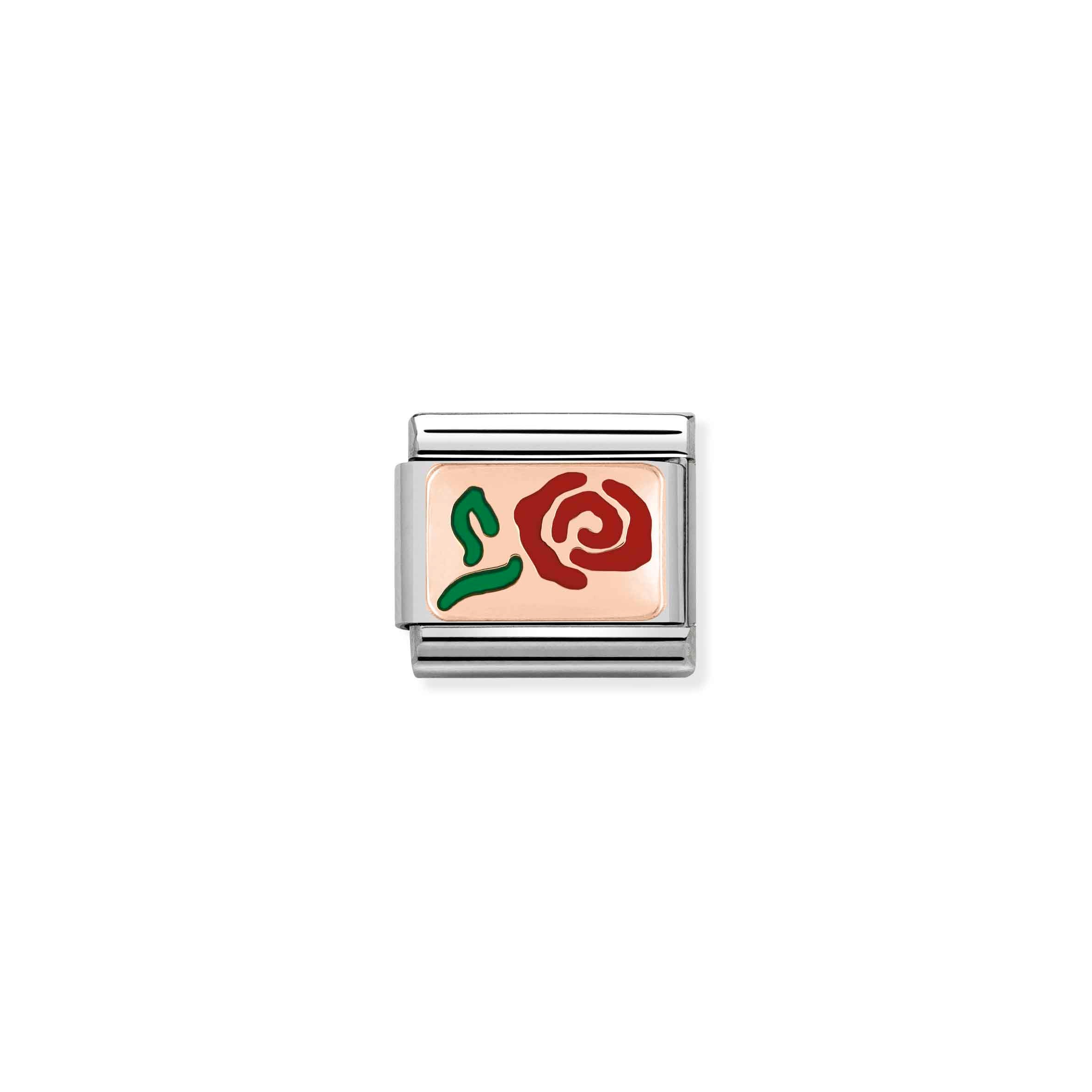Charm, Composable Link, Rose Gold red and green Rose
