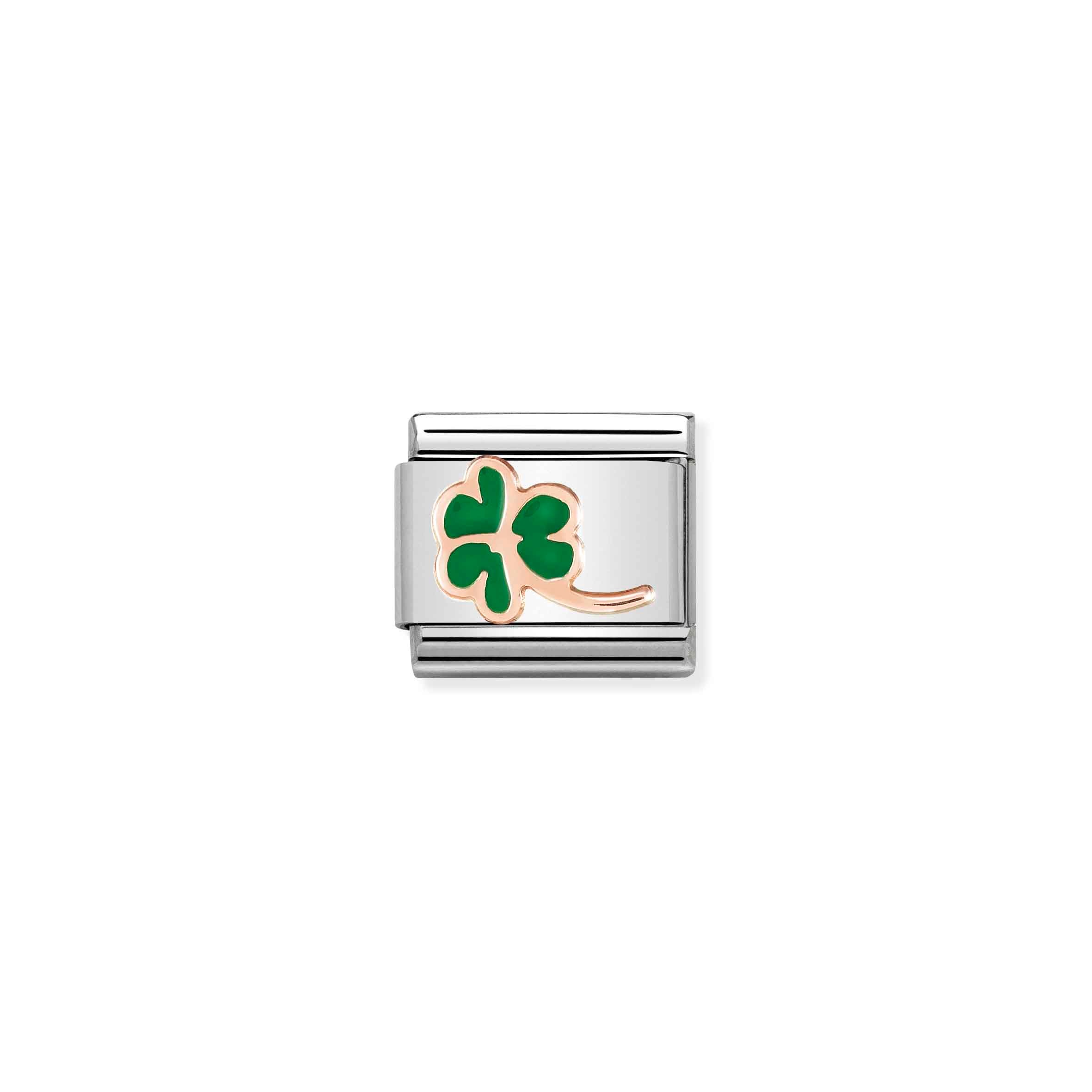 Charm, Composable Link, Green Enamel Clover