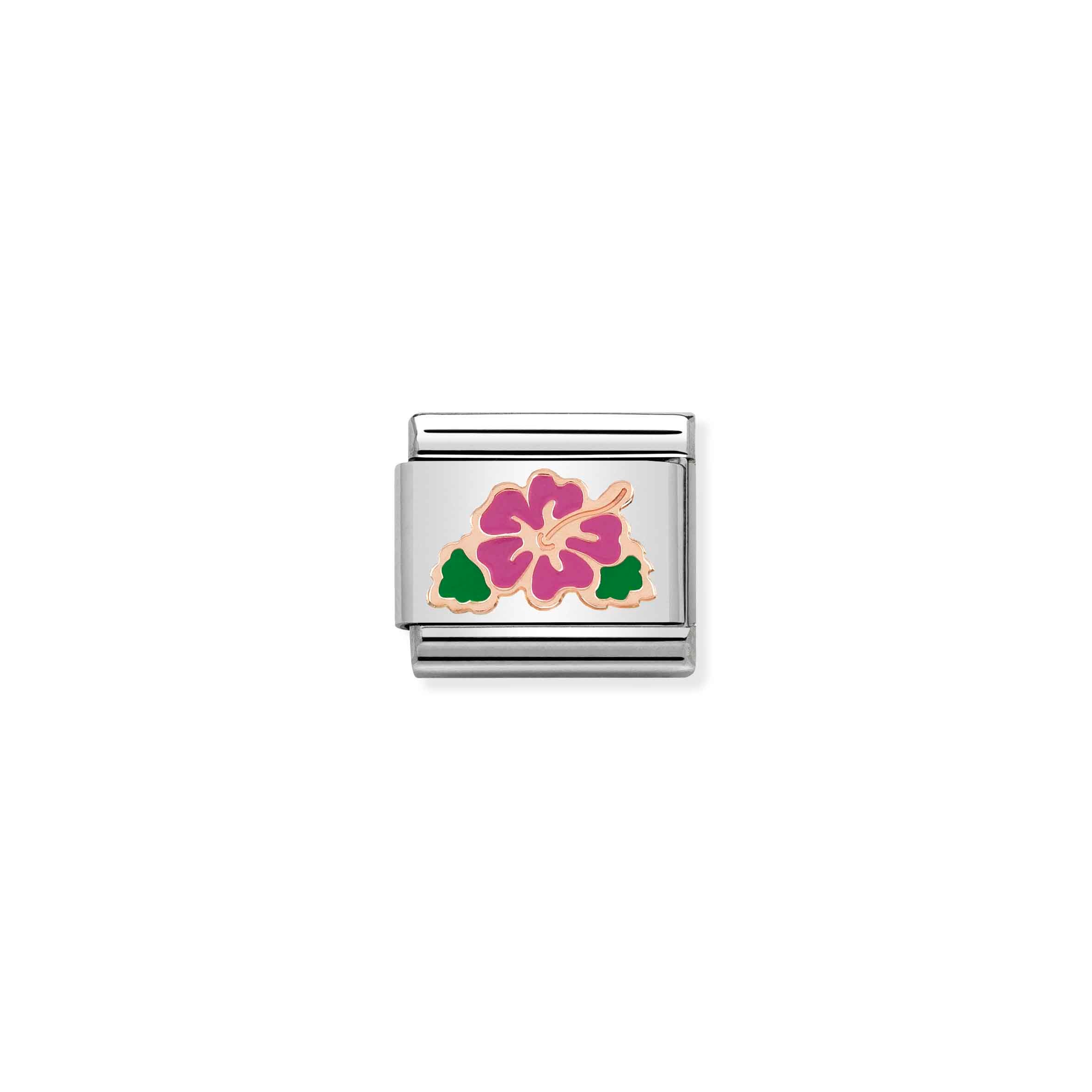 430202_04_01_6682.jpg Charm, Composable Link, Fuchsia Hibiscus Rose Gold