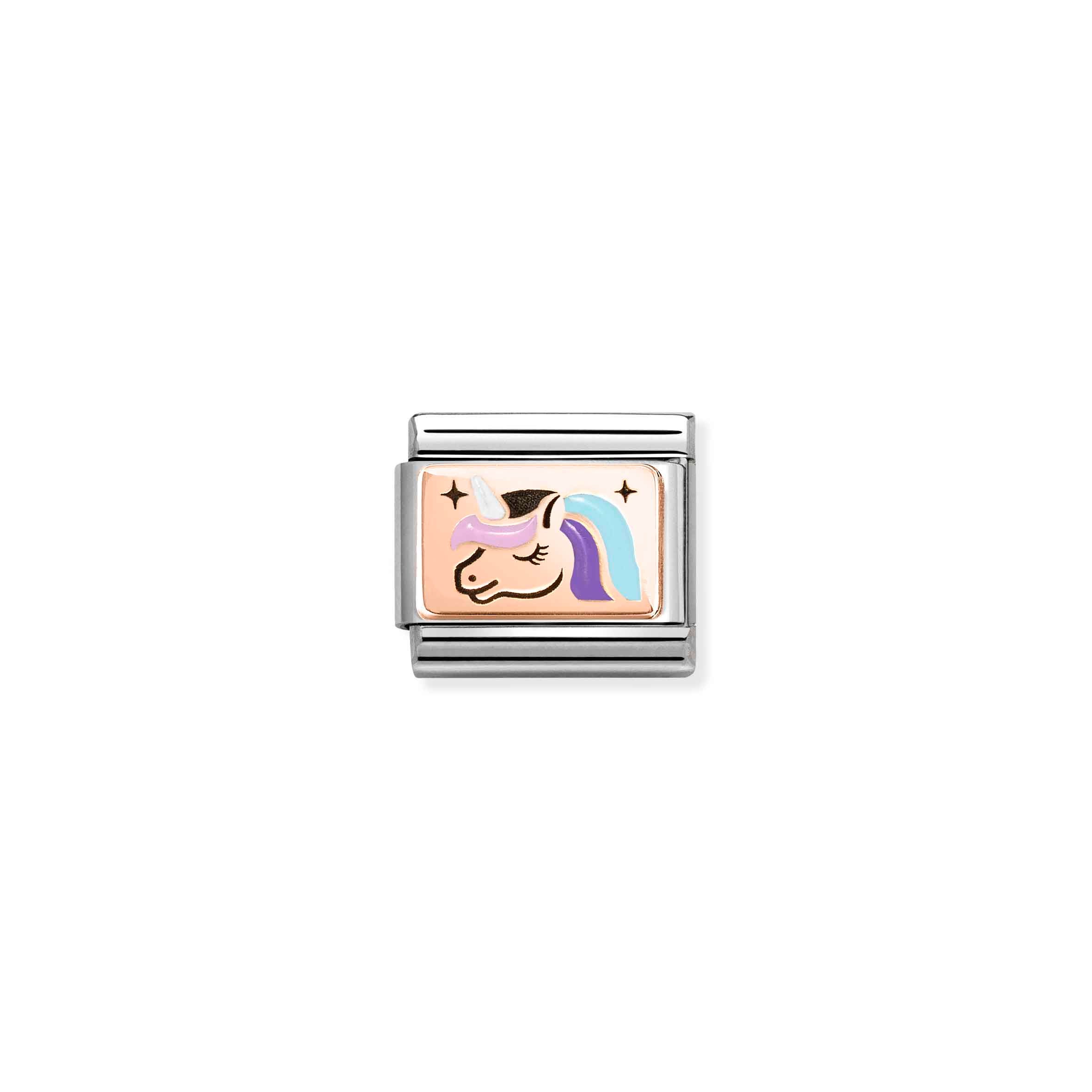 Charm, Composable Link, Unicorn on rosegold plate