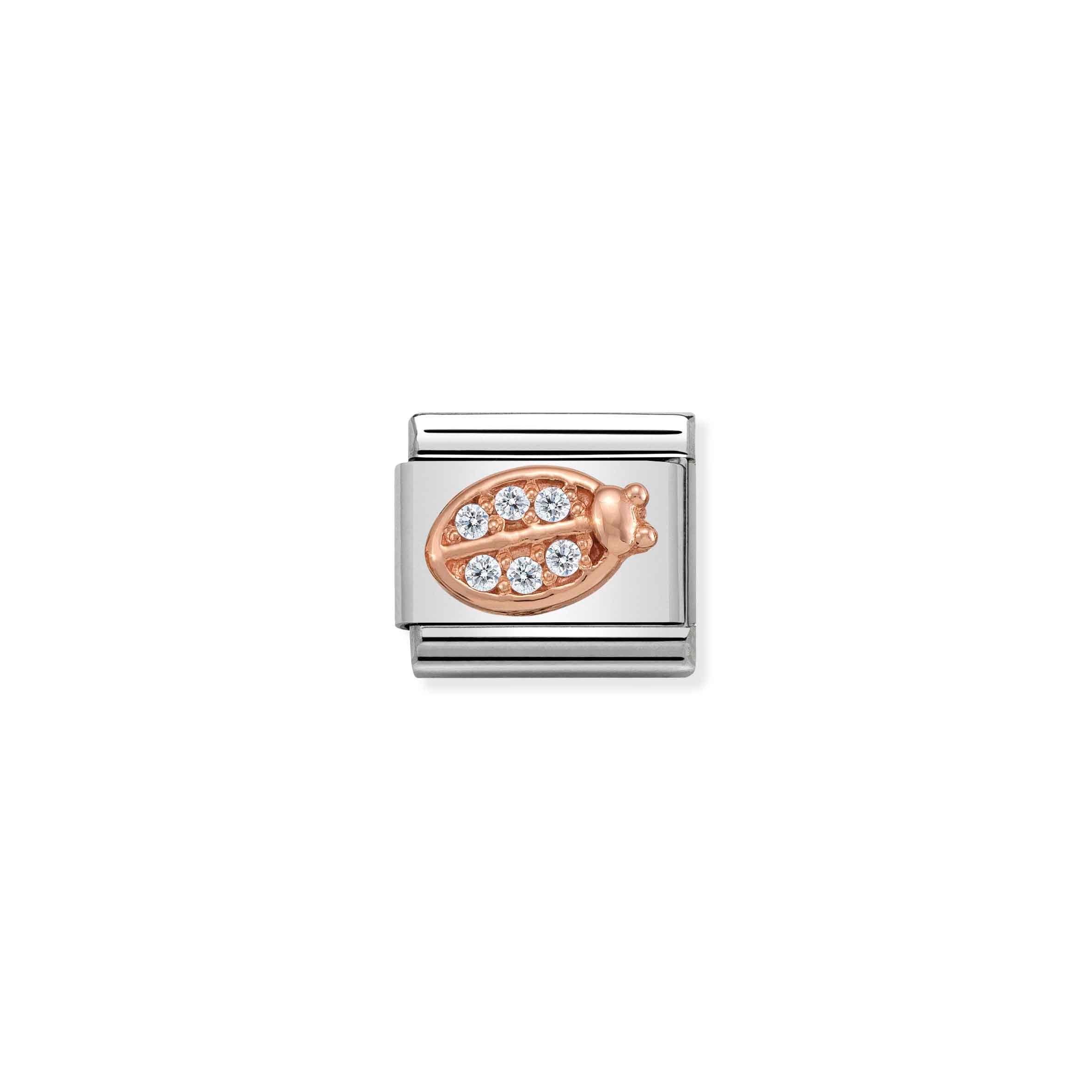 Charm, Composable Link, Ladybug with white Stones