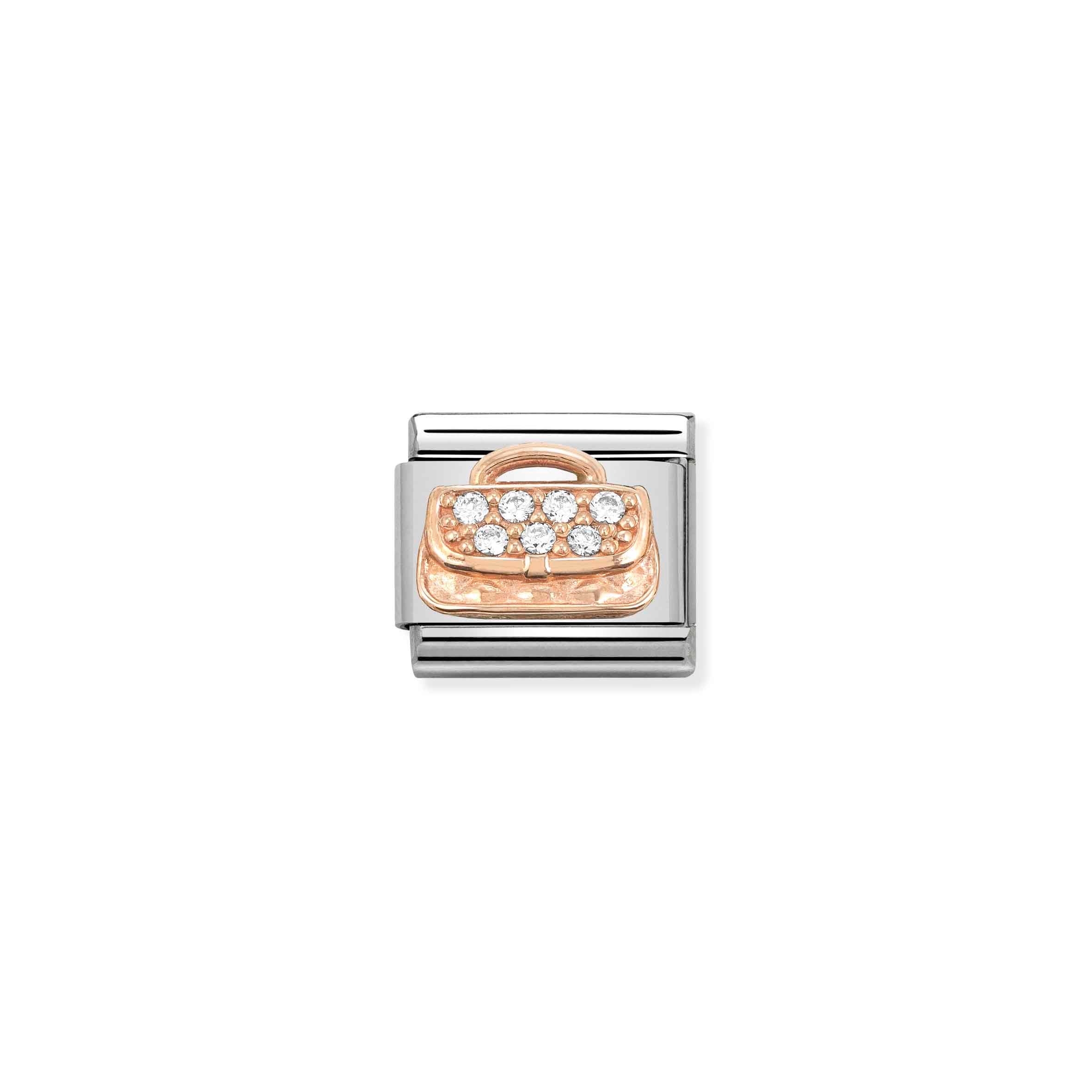 Charm, Composable Link, Rosegold Handbag with Zirconia