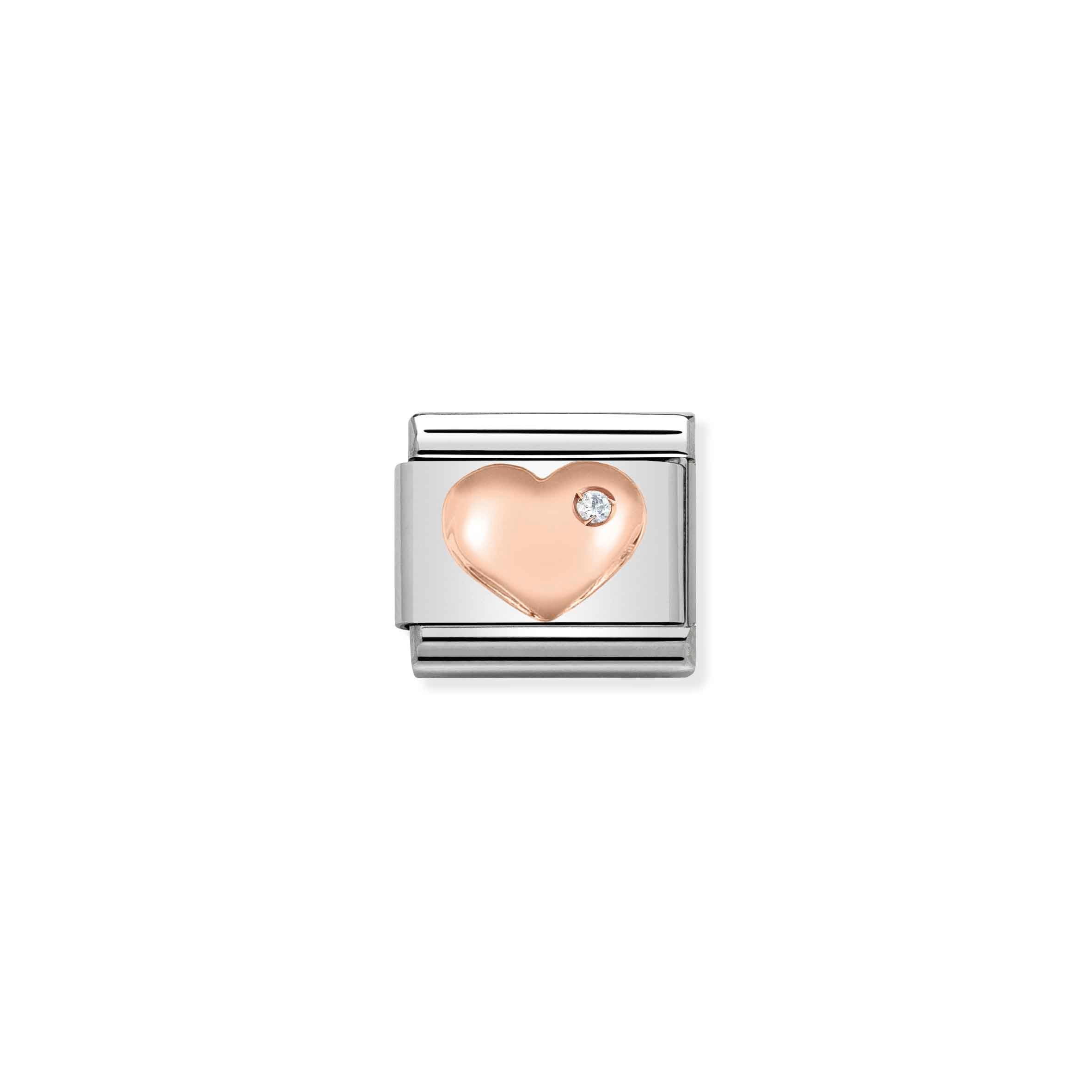 Charm, Composable Link, Rose Gold Heart with Stone