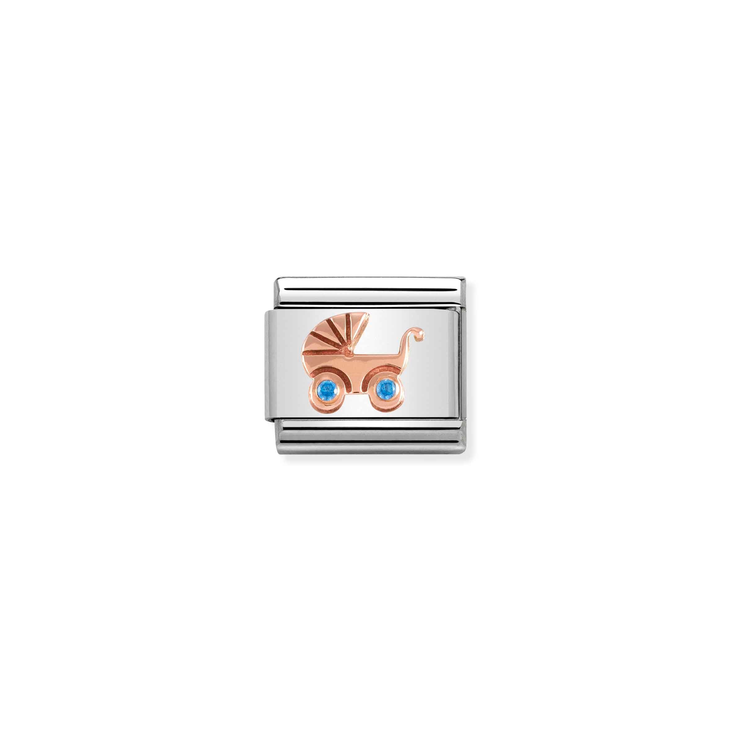 Charm, Composable Link, Pram with Light Blue Zirconia