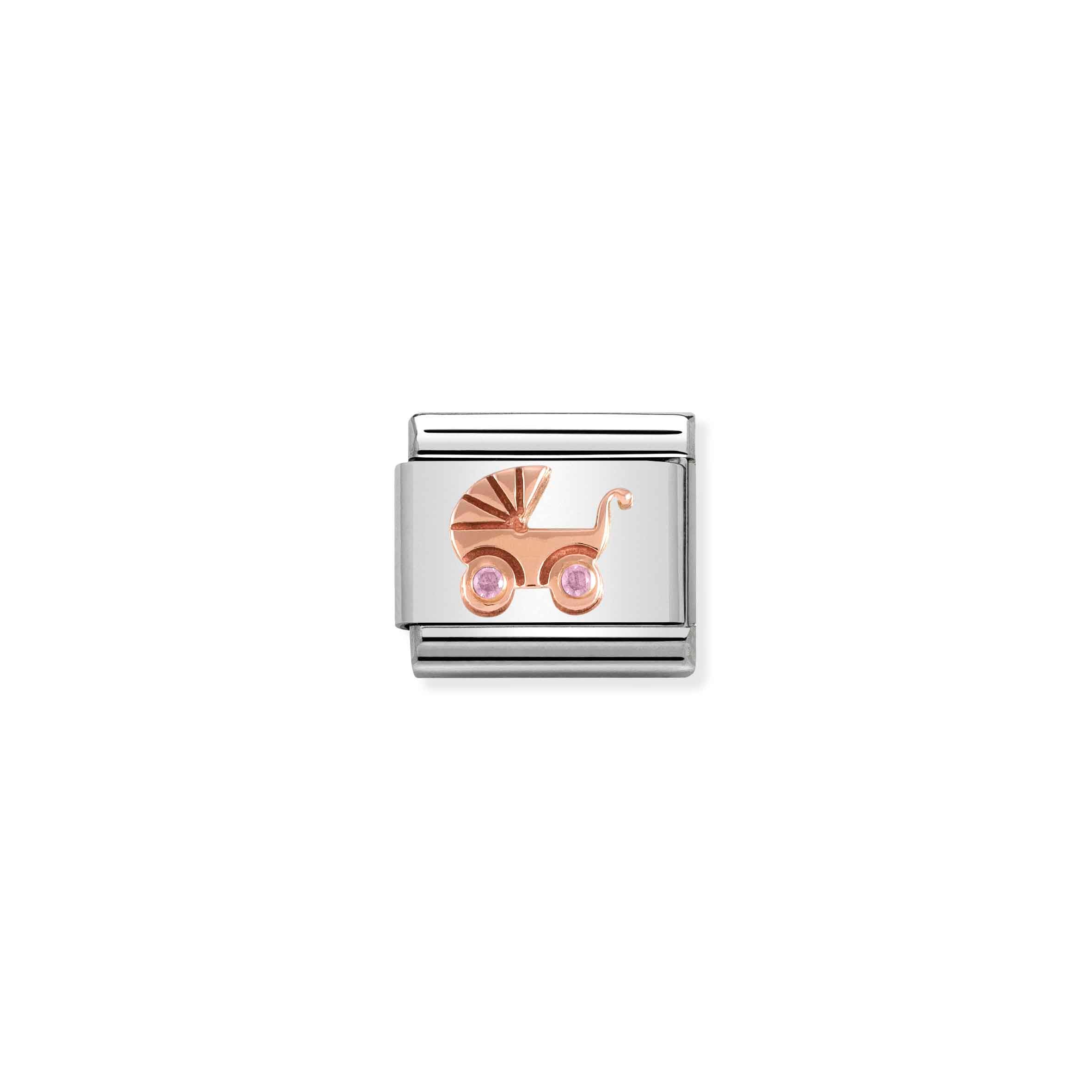 Charm, Composable Link, Pram with Pink Stones