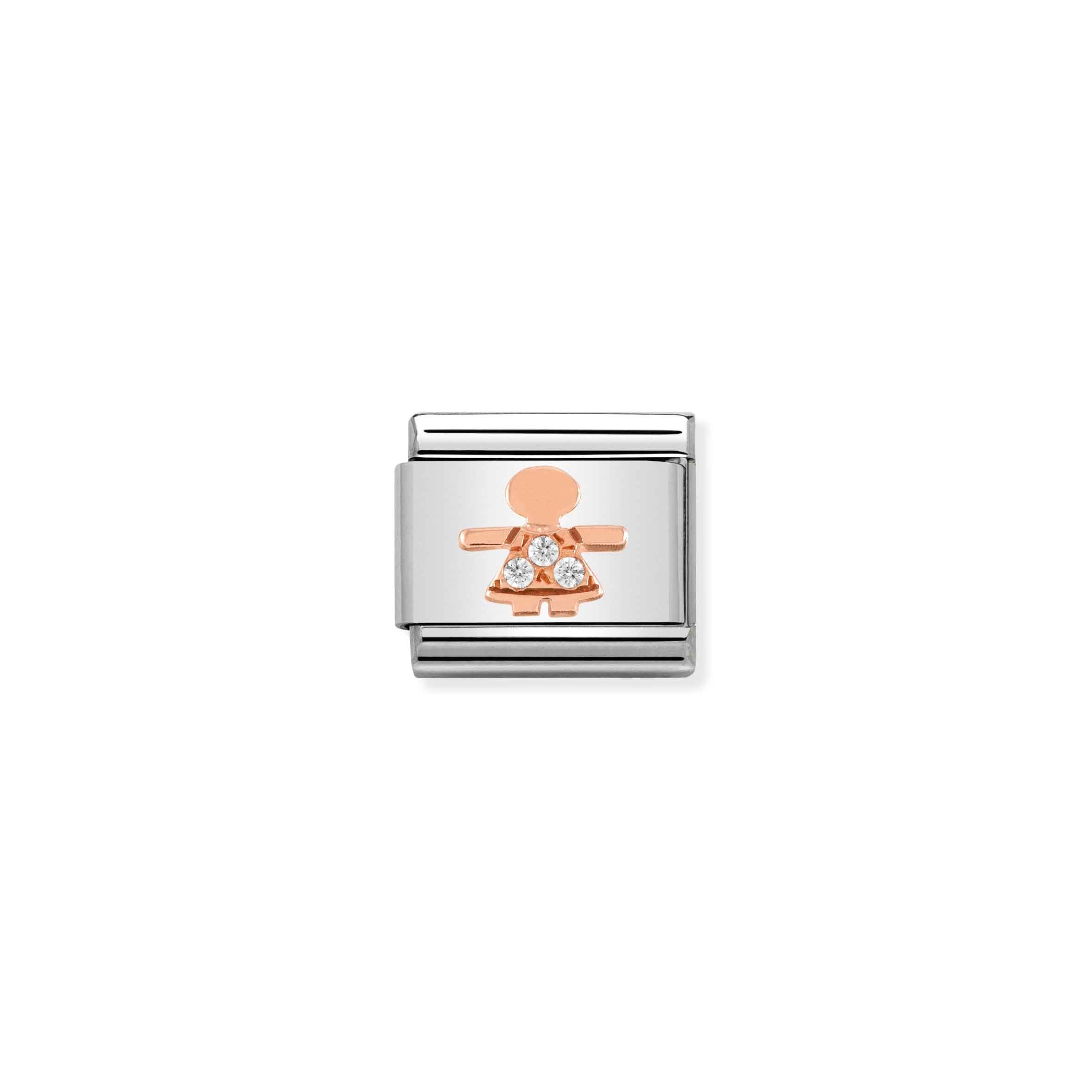Charm, Composable Link, Girl in Rose Gold with Stones