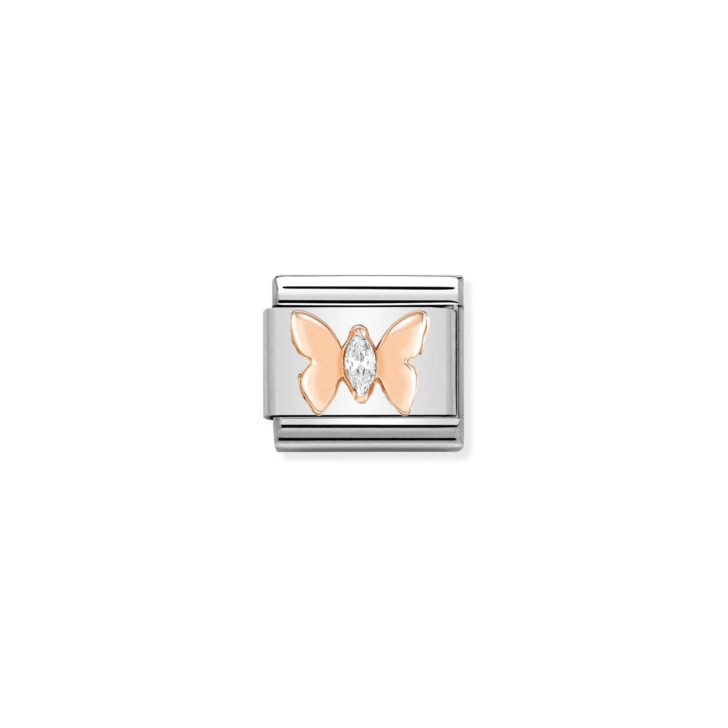 Charm, Composable Link, Rose gold Butterfly with Stone