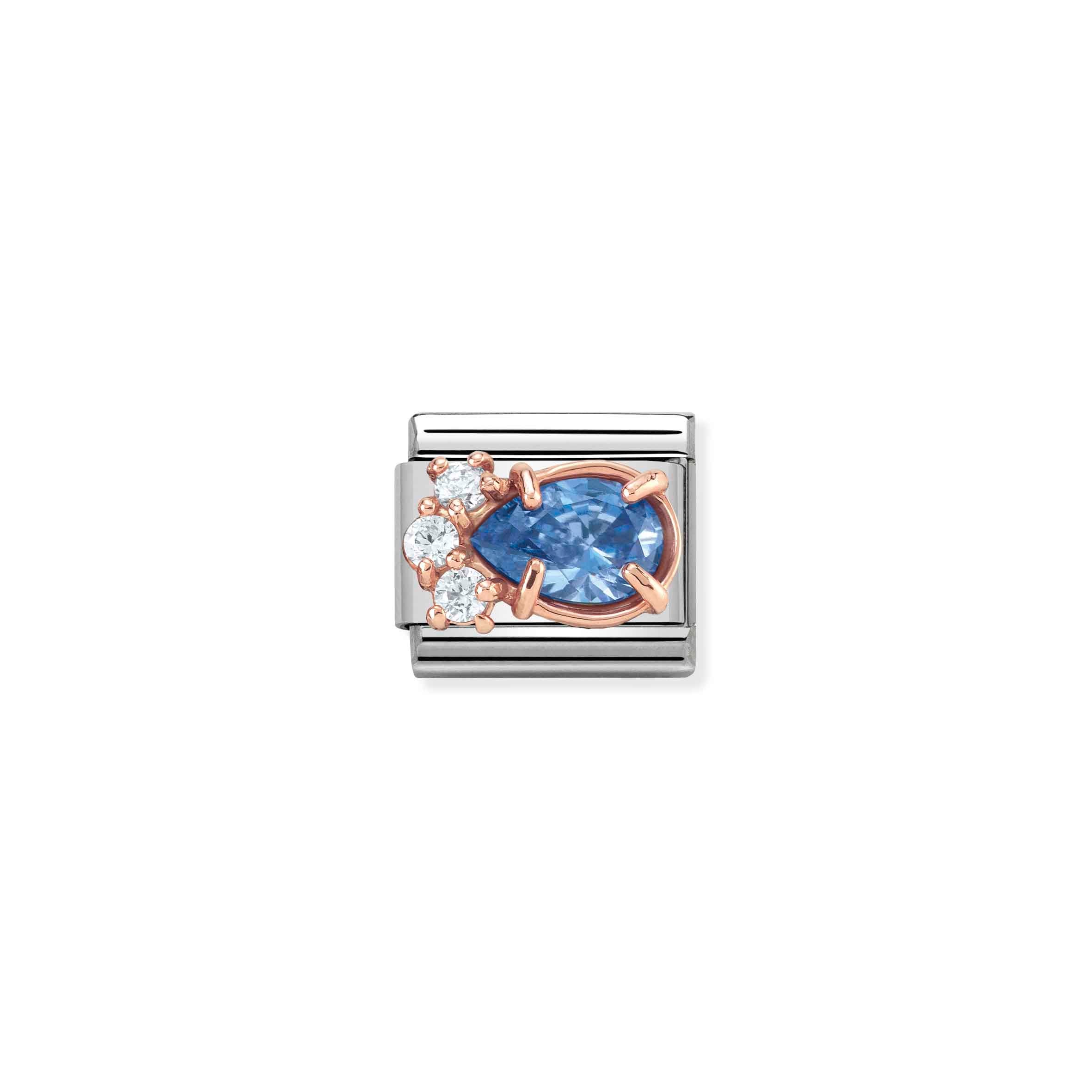 Charm, Composable Link, Rose Gold blue Drop