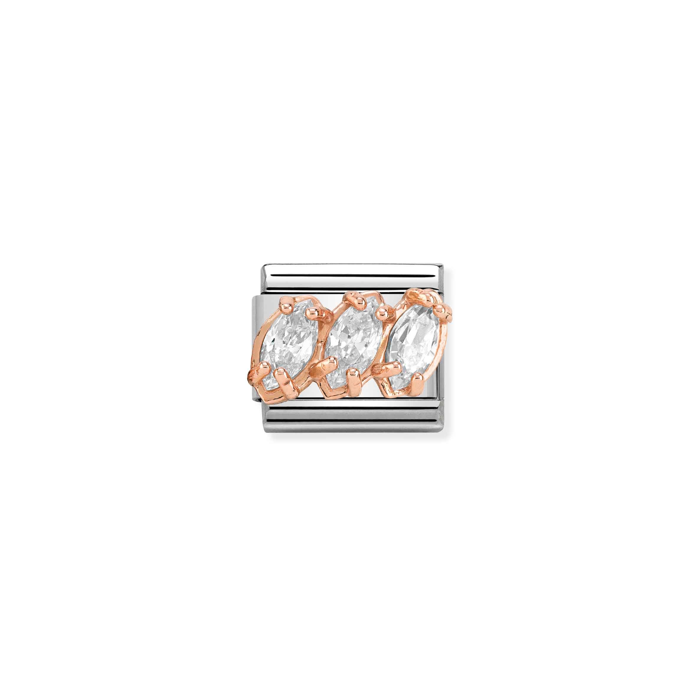Charm, Composable Link, Rose Gold 3 white Stones