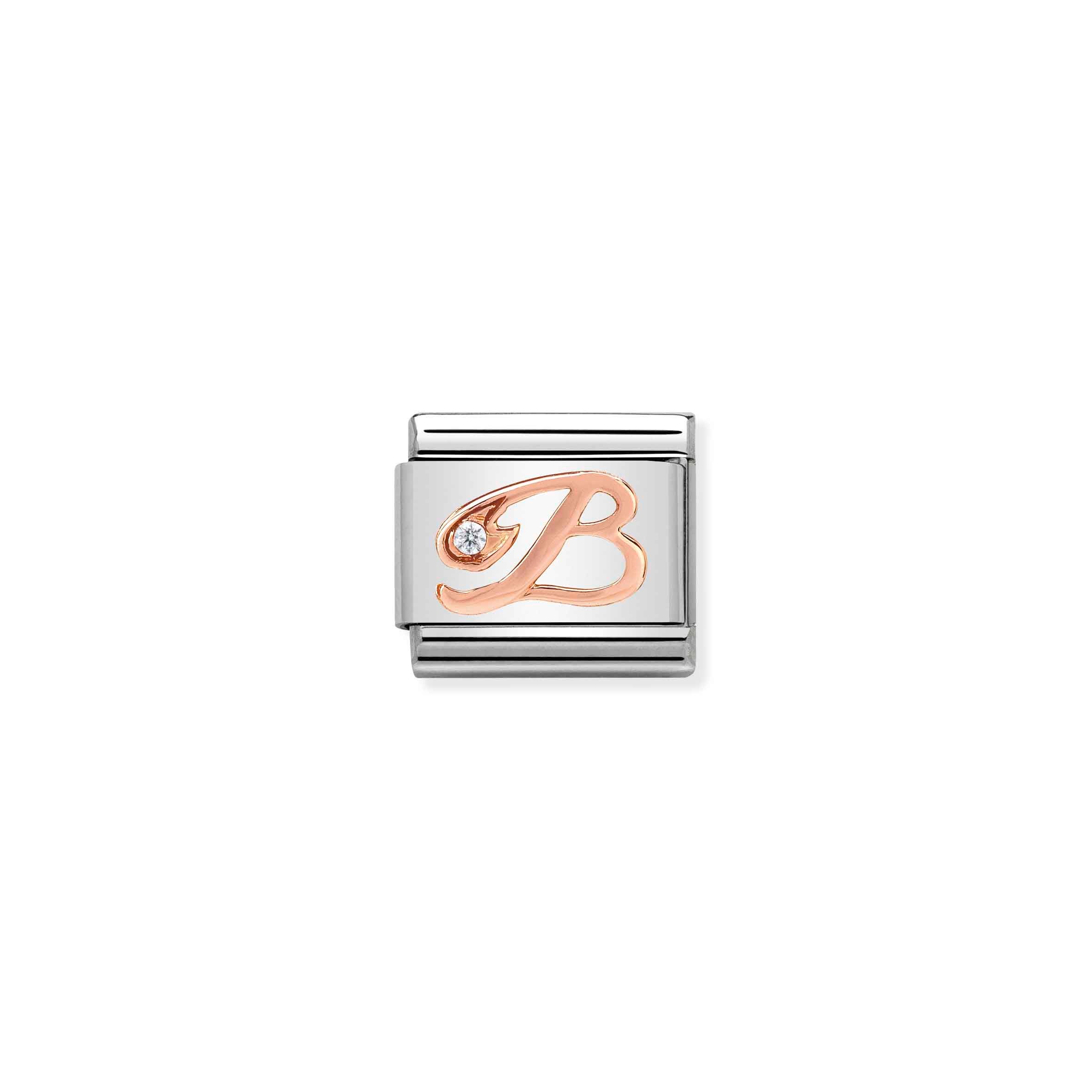 Charm, Composable Link, Letter B in Rose Gold and Cubic Zirconia