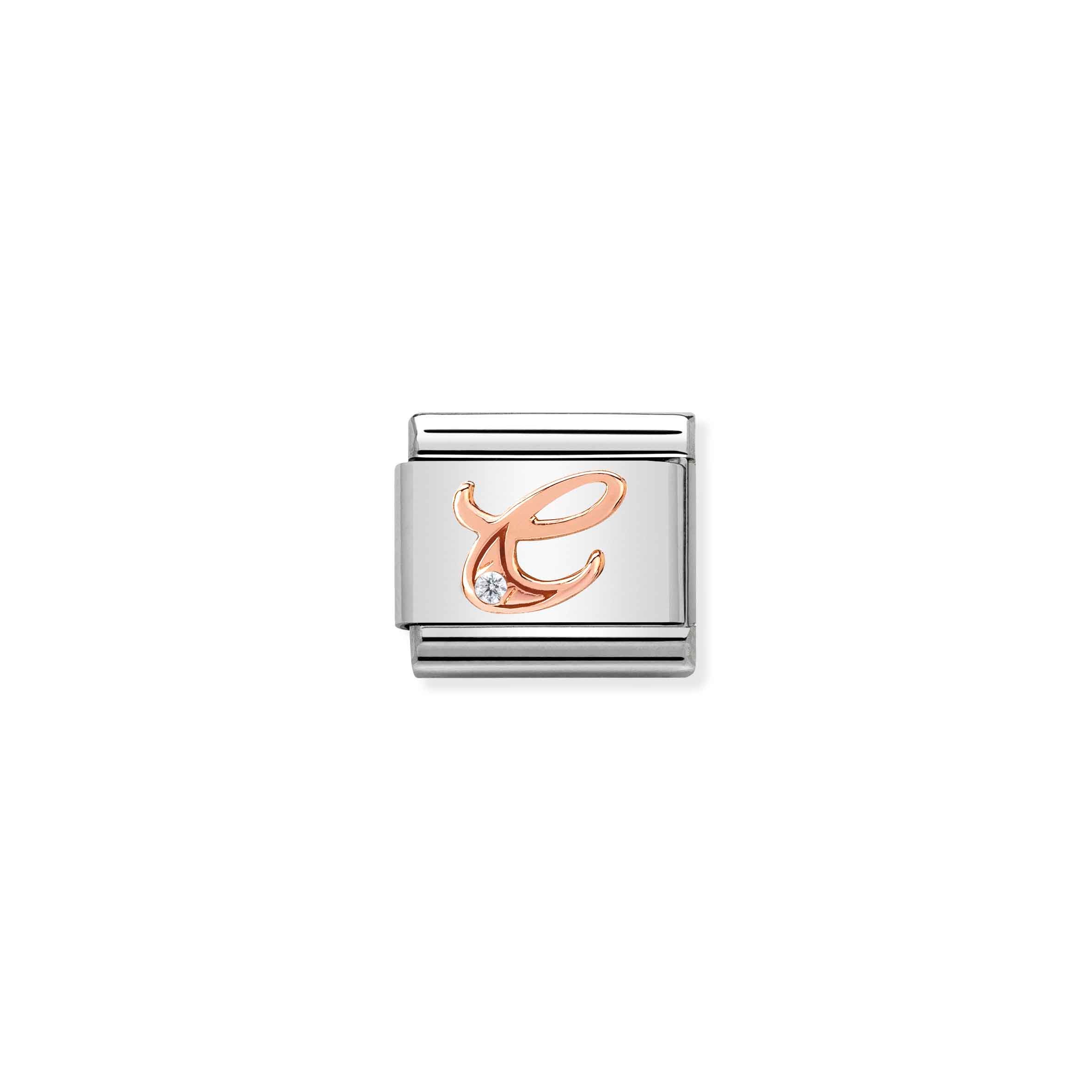 Charm, Composable Link, Letter C in Rose Gold and Cubic Zirconia
