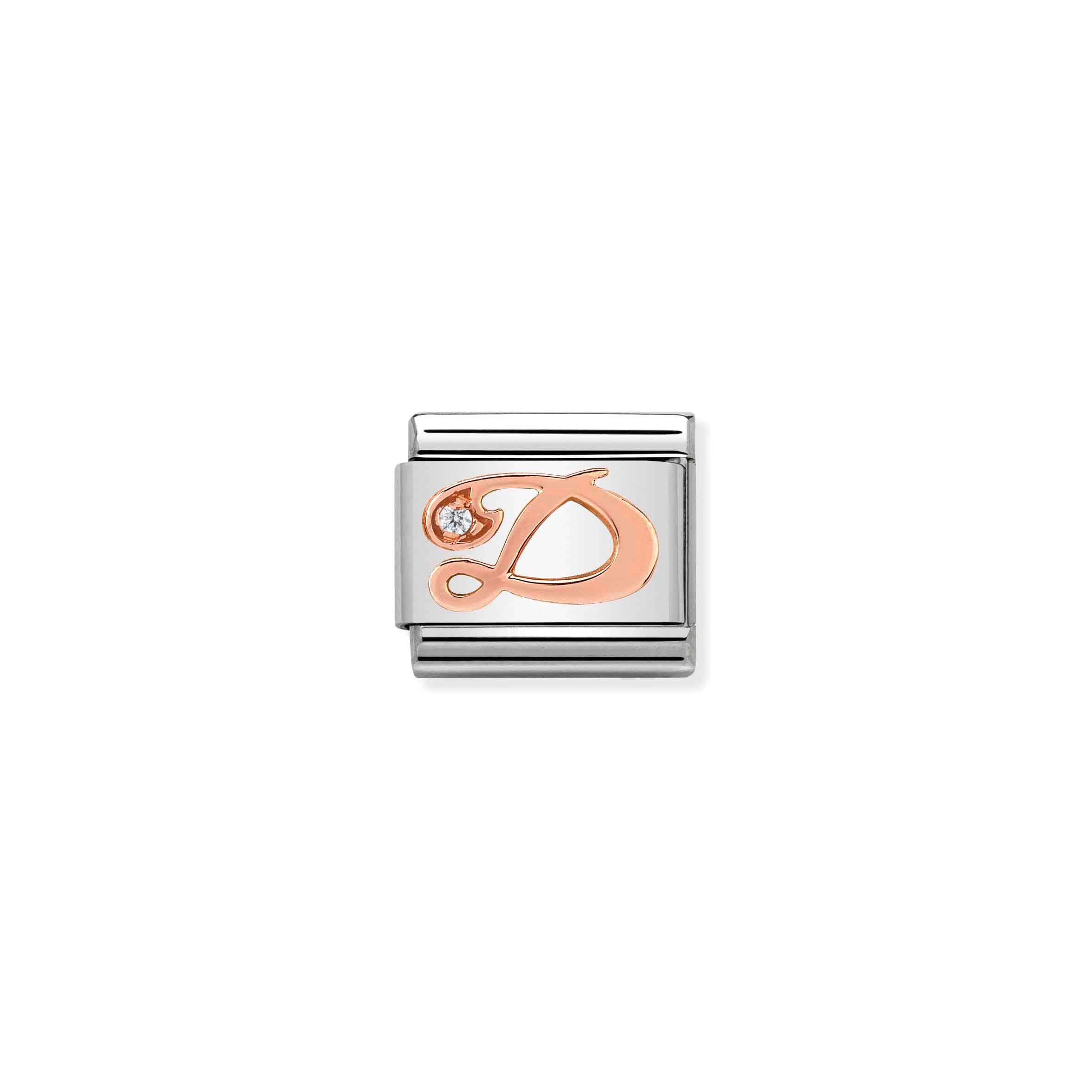 Charm, Composable Link, Letter D in Rose Gold and Cubic Zirconia