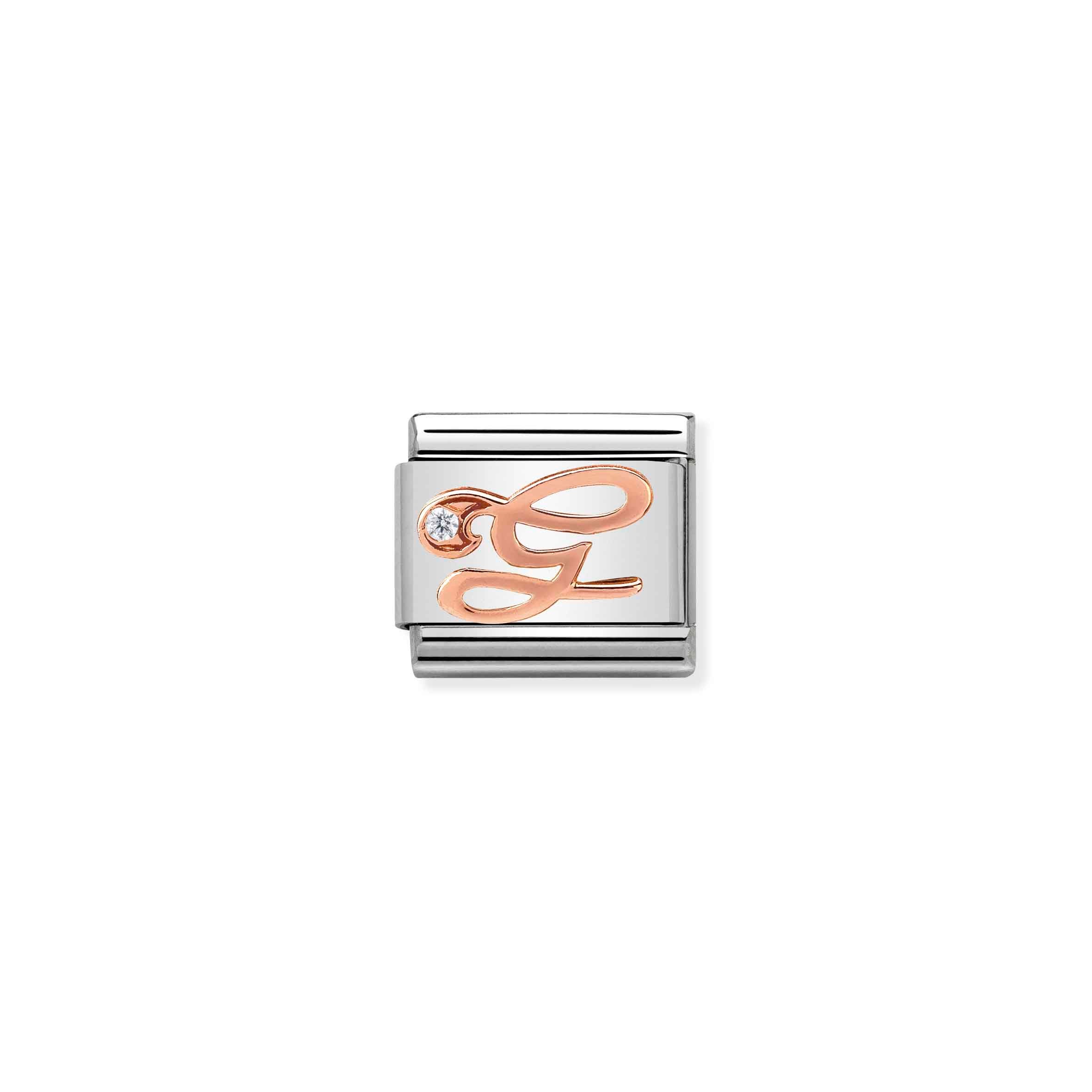 Charm, Composable Link, Letter G in Rose Gold and Cubic Zirconia