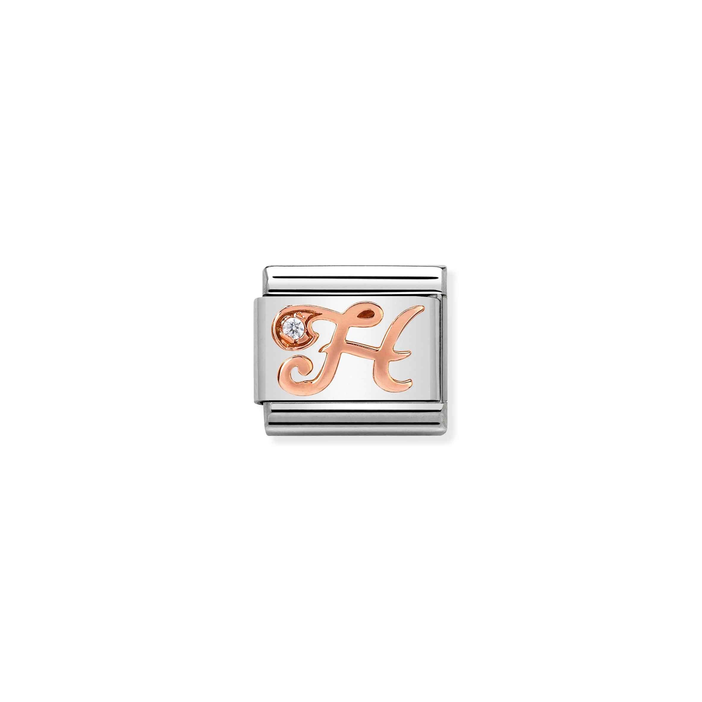 Charm, Composable Link, Letter H in Rose Gold and Zirconia