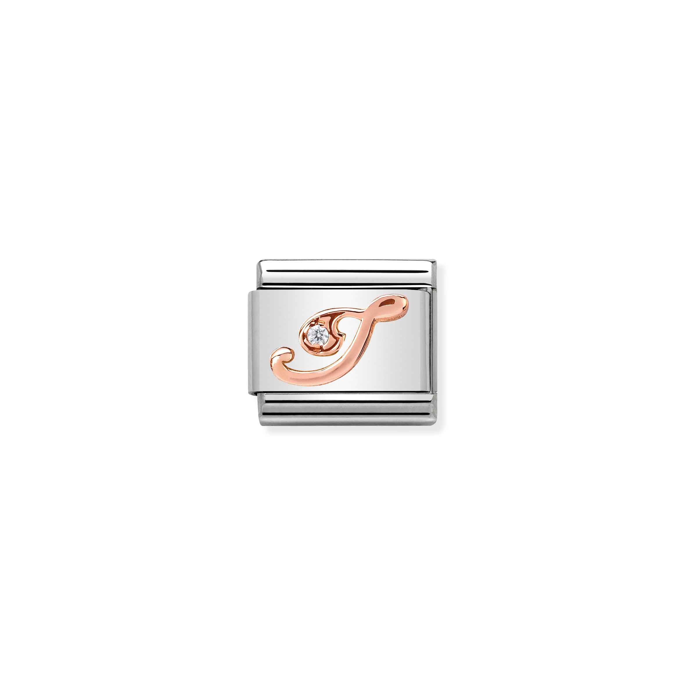 Charm, Composable Link, Letter I in Rose Gold and Cubic Zirconia