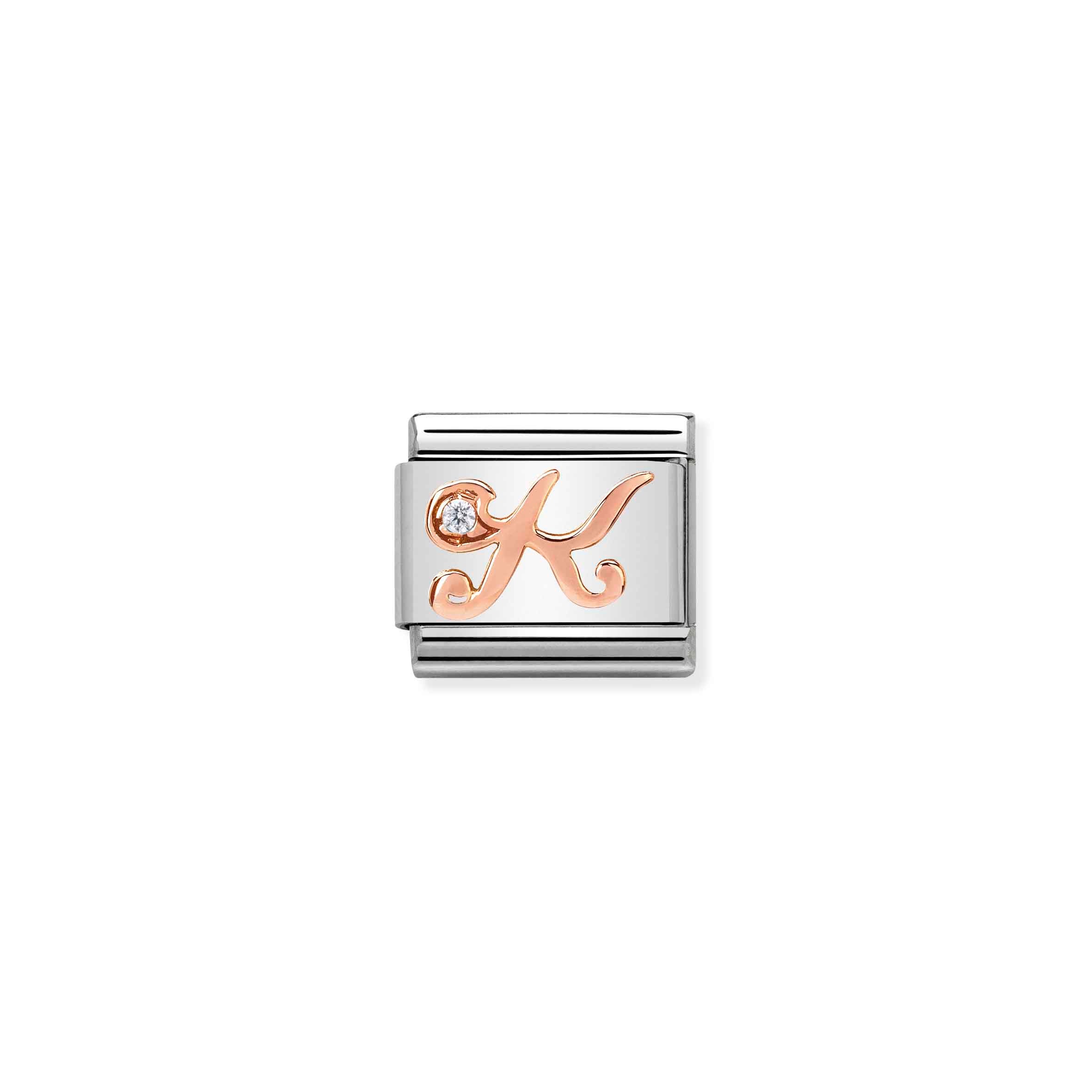 Charm, Composable Link, Letter K in Rose Gold and Cubic Zirconia