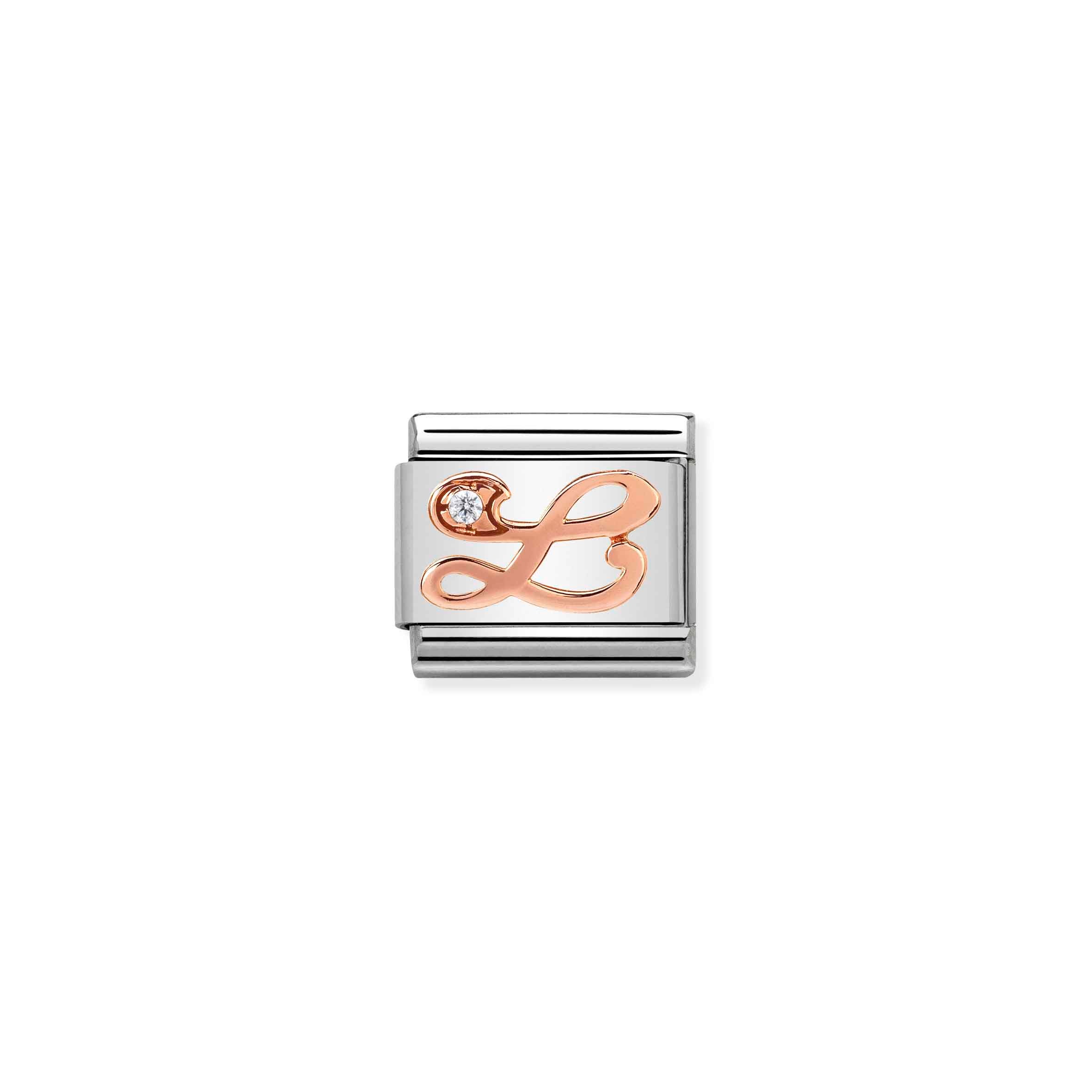 Charm, Composable Link, Letter L in Rose Gold and Cubic Zirconia