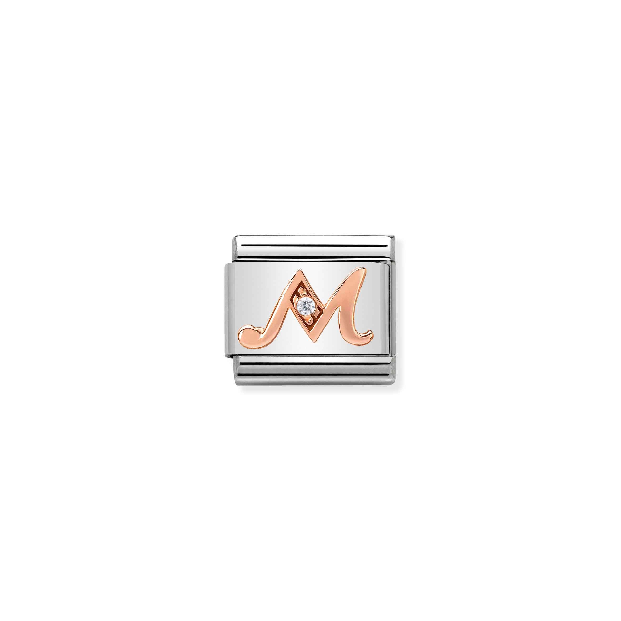 Charm, Composable Link, Letter M in Rose Gold and Cubic Zirconia