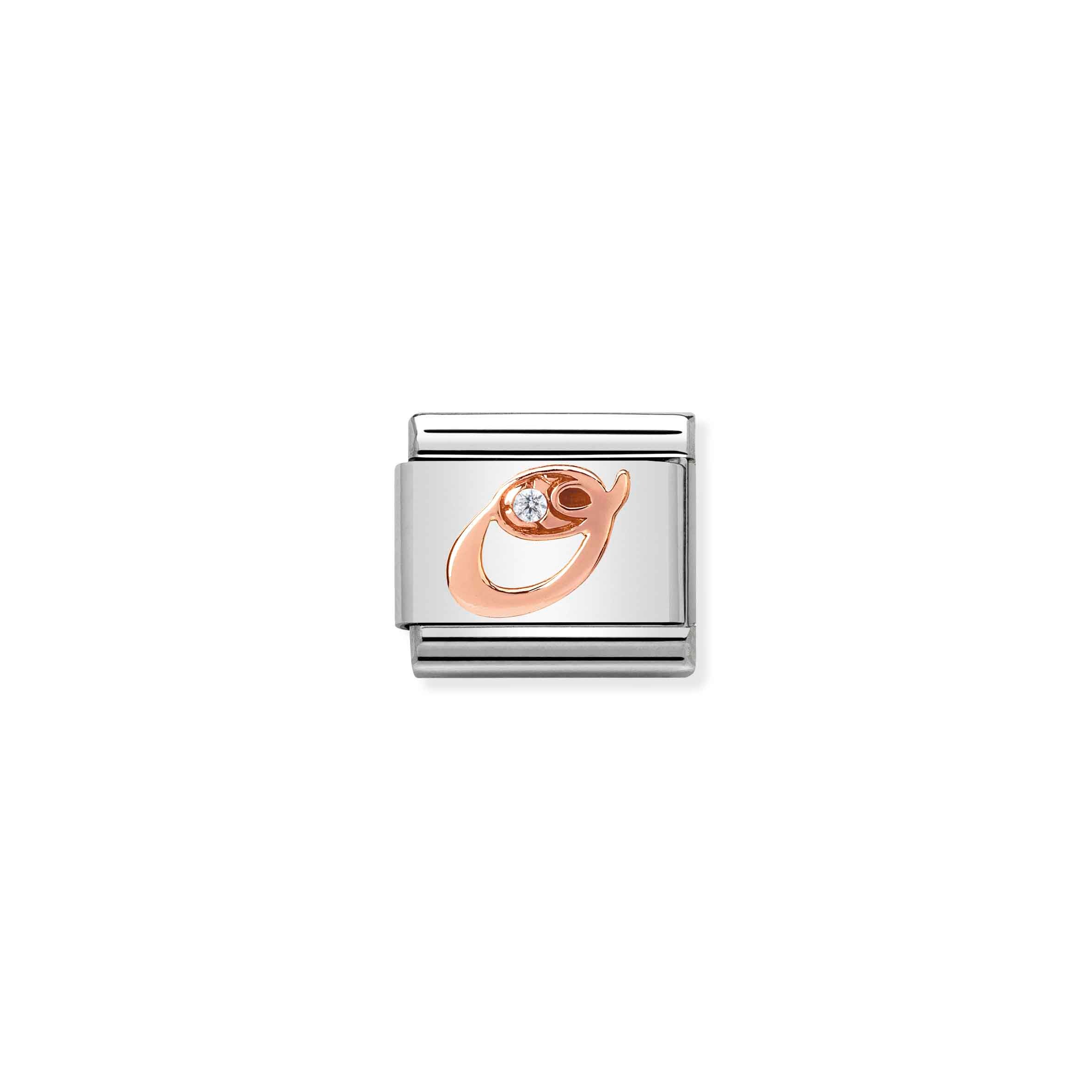 Charm, Composable Link, Letter O in Rose Gold and Cubic Zirconia