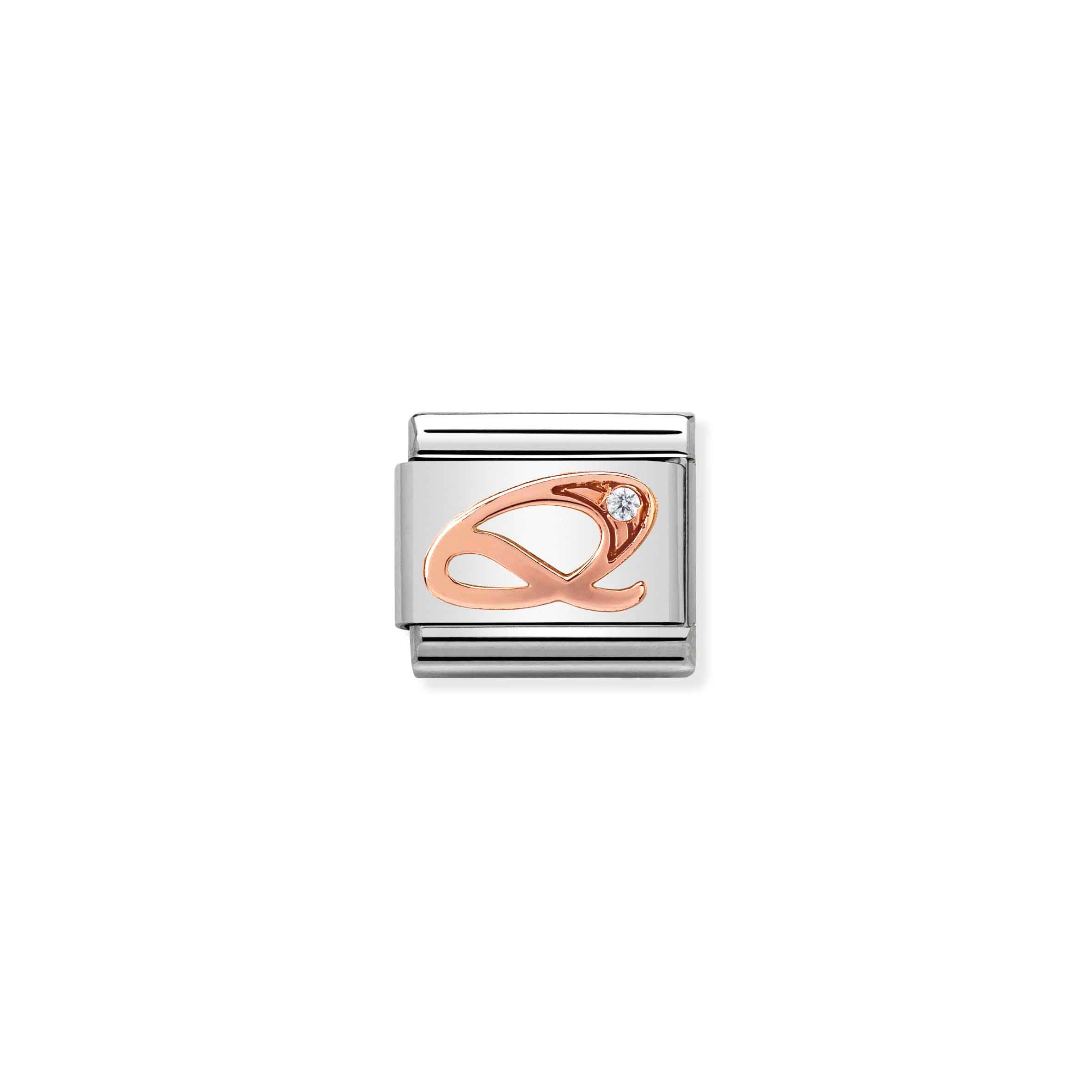Charm, Composable Link, Letter Q in Rose Gold and Cubic Zirconia