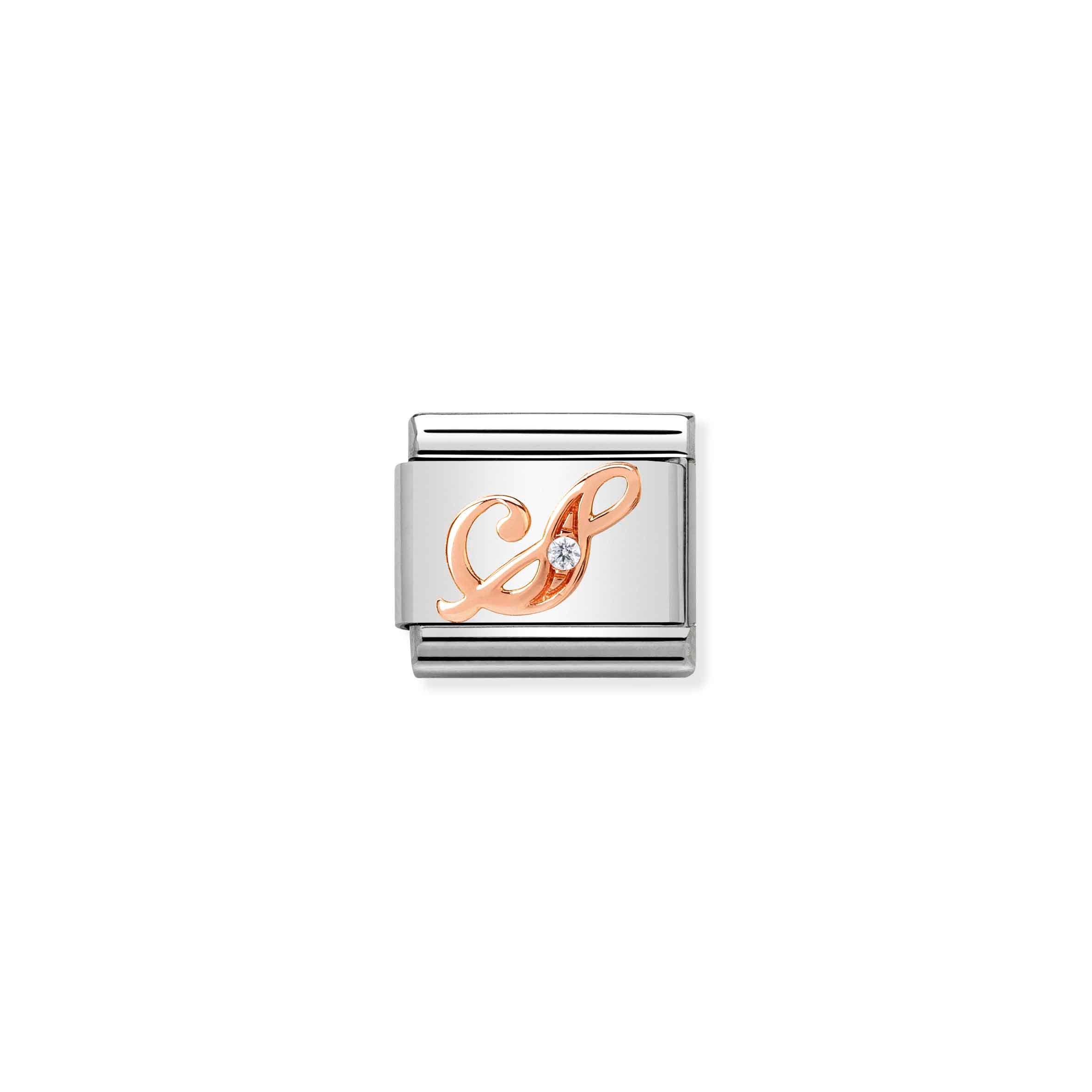 Charm, Composable Link, Letter S in Rose Gold and Cubic Zirconia