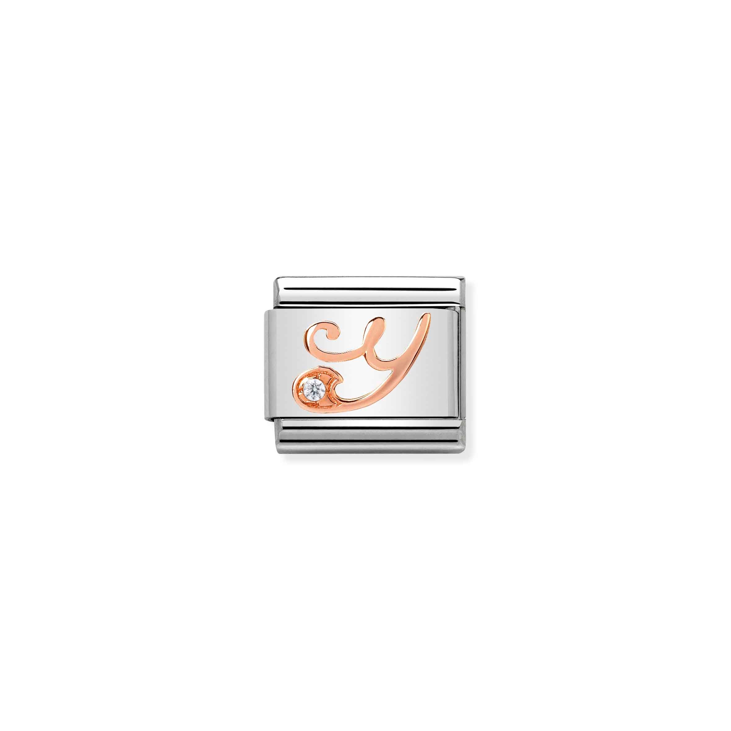 Charm, Composable Link, Letter Y in Rose Gold and Cubic Zirconia