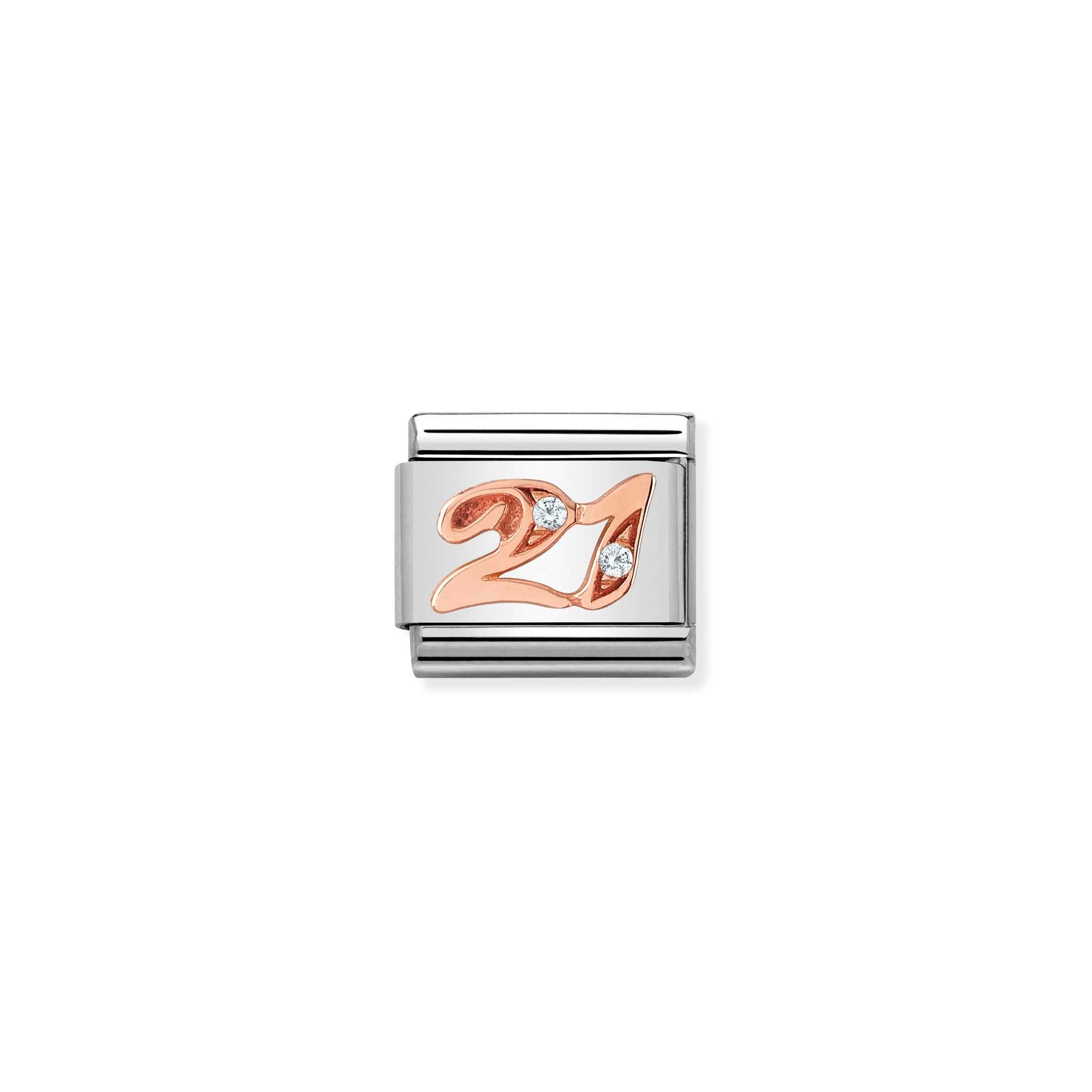 Charm, Composable Link, Number 21 in Rose Gold and Stone