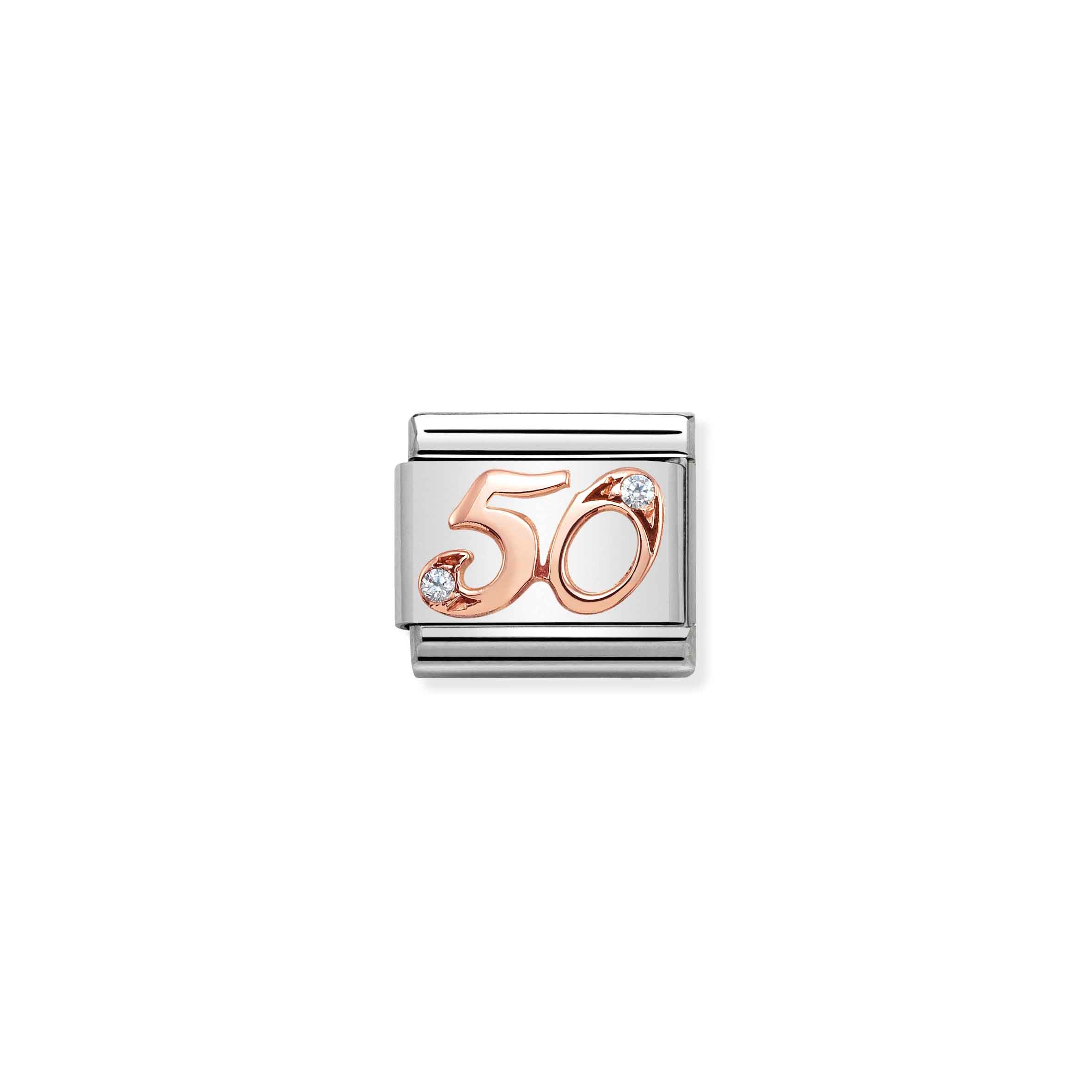Charm, Composable Link, Number 50 in Rose Gold with Stone