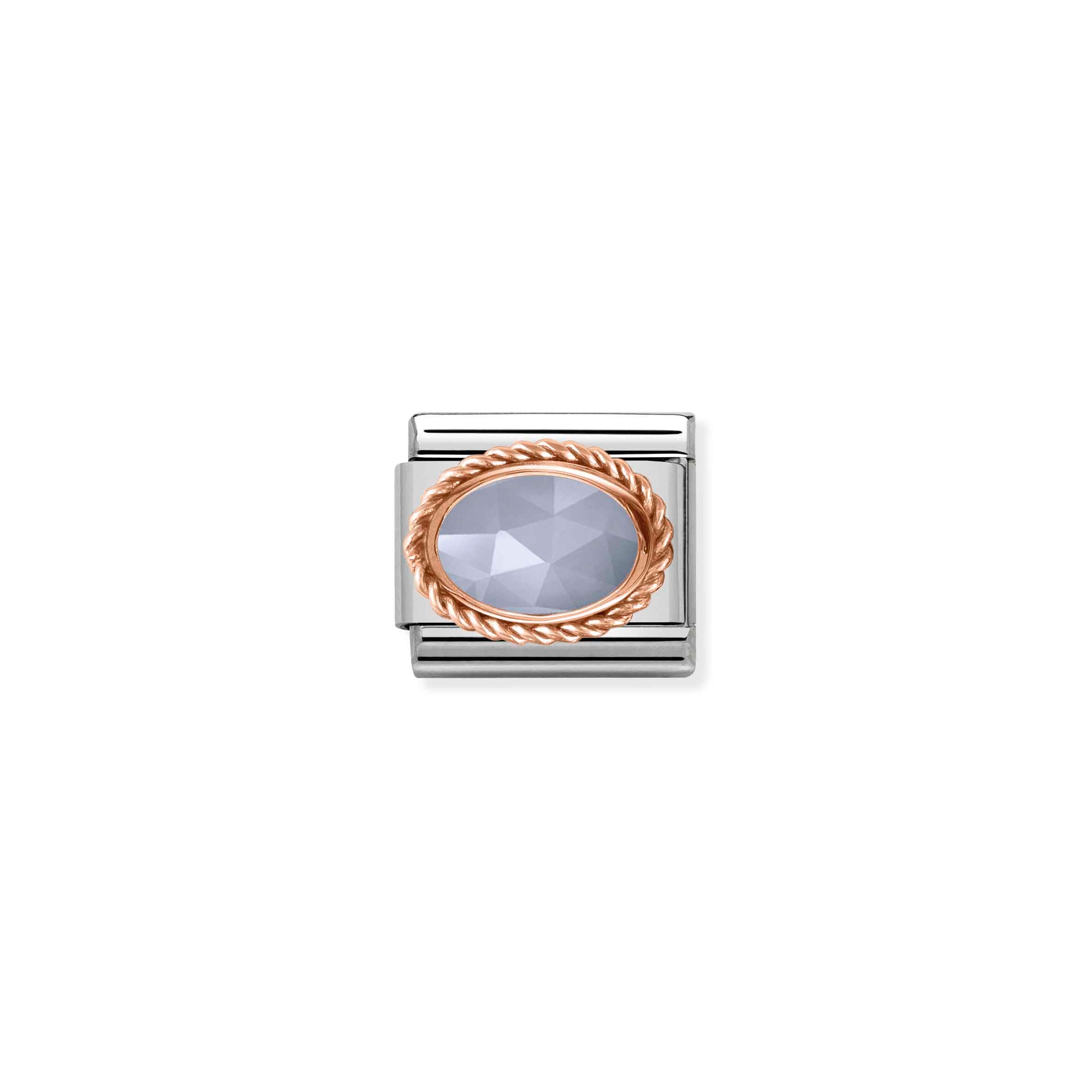 Charm, Composable Link, Rose Gold with Blue Agate Stone