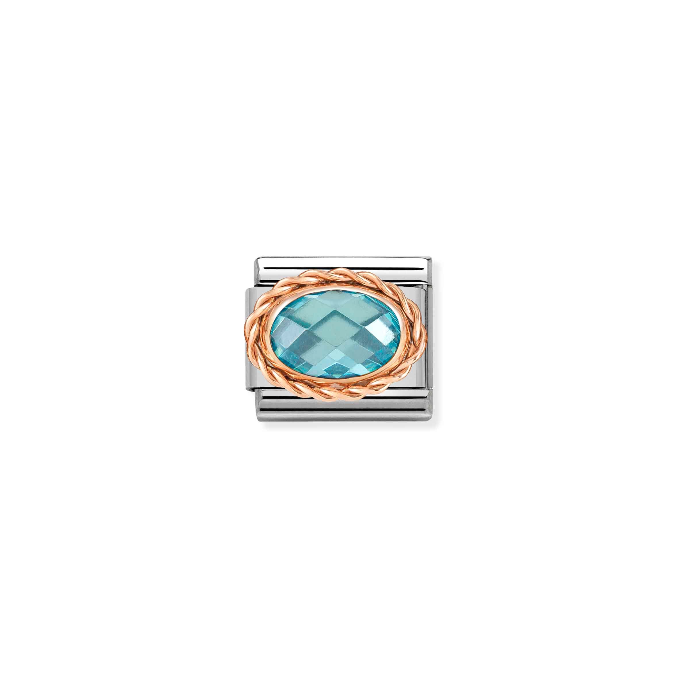 Charm, Composable Link, rosegold,Light Blue stone