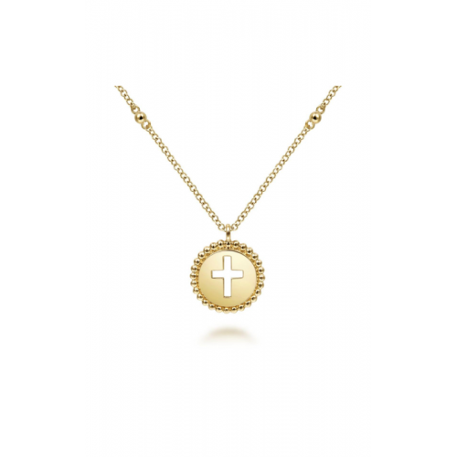 14K Yellow Gold Bujukan Cross Pendant Necklace