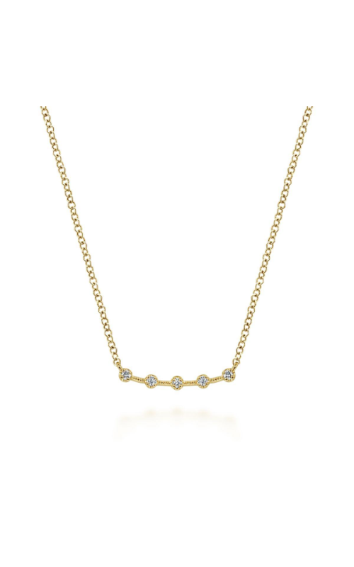 14K Yellow Gold Diamond Stations Curved Bar Necklace